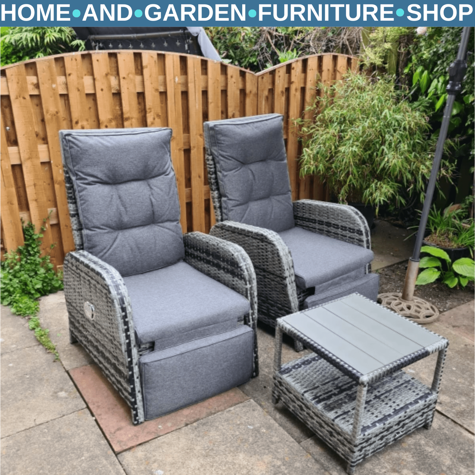 3 - Piece Rattan Sofa Set Patio Furniture with Cushions & Chaise Longue Mixed Grey - Home and Garden Furniture Shop - rustic - furniture
