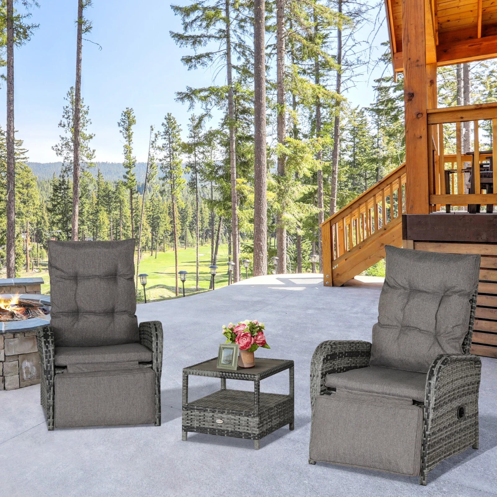 3 - Piece Rattan Sofa Set Patio Furniture with Cushions & Chaise Longue Mixed Grey - Home and Garden Furniture Shop - rustic - furniture