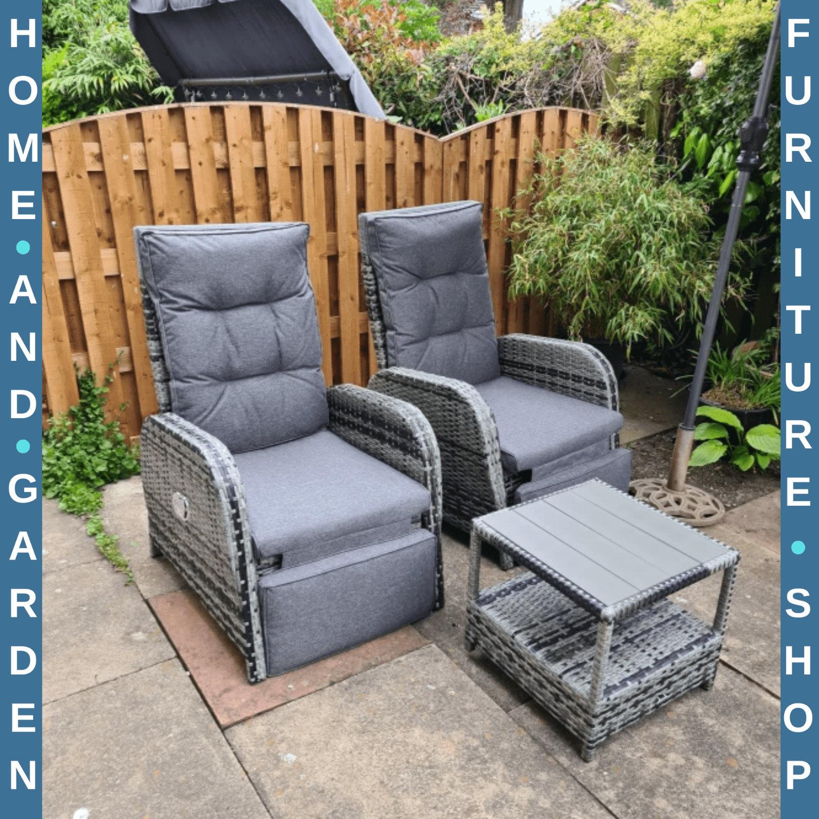 3 - Piece Rattan Sofa Set Patio Furniture with Cushions & Chaise Longue Mixed Grey - Home and Garden Furniture Shop - rustic - furniture