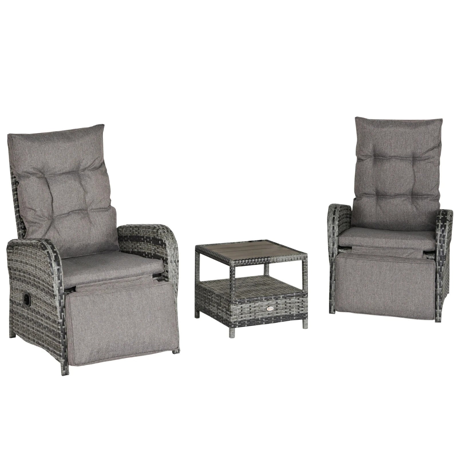 3 - Piece Rattan Sofa Set Patio Furniture with Cushions & Chaise Longue Mixed Grey - Home and Garden Furniture Shop - rustic - furniture