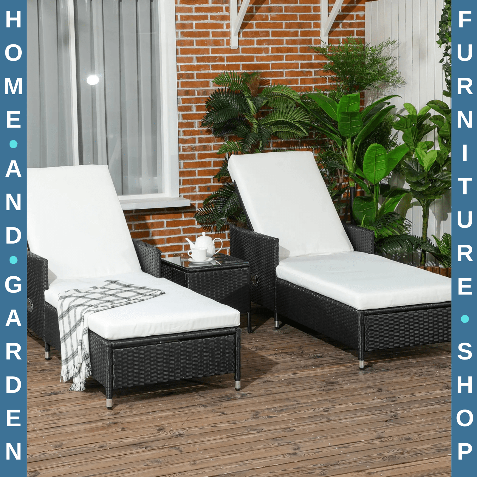 3 Piece Rattan Sun Lounger Patio Chaise Lounge Set With Cushions Adjustable Back - Home and Garden Furniture Shop - #rustic - furniture#
