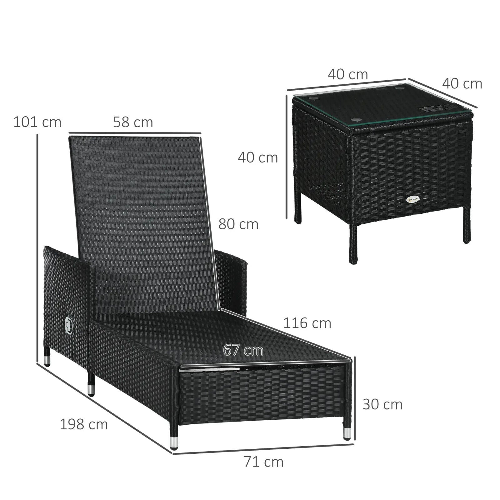 3 Piece Rattan Sun Lounger Patio Chaise Lounge Set With Cushions Adjustable Back - Home and Garden Furniture Shop - #rustic - furniture#