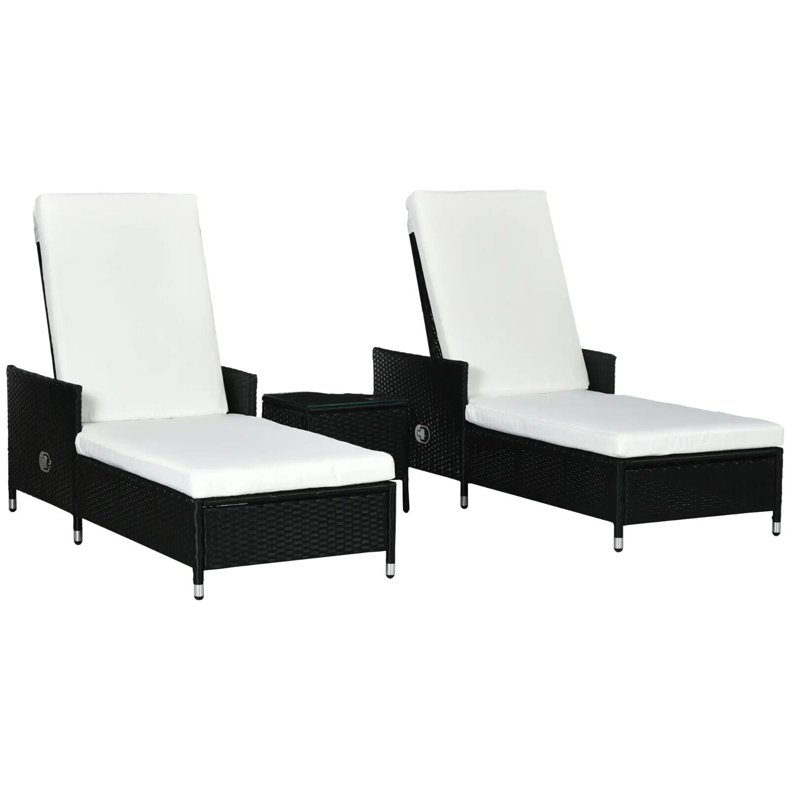 3 Piece Rattan Sun Lounger Patio Chaise Lounge Set With Cushions Adjustable Back - Home and Garden Furniture Shop - #rustic - furniture#