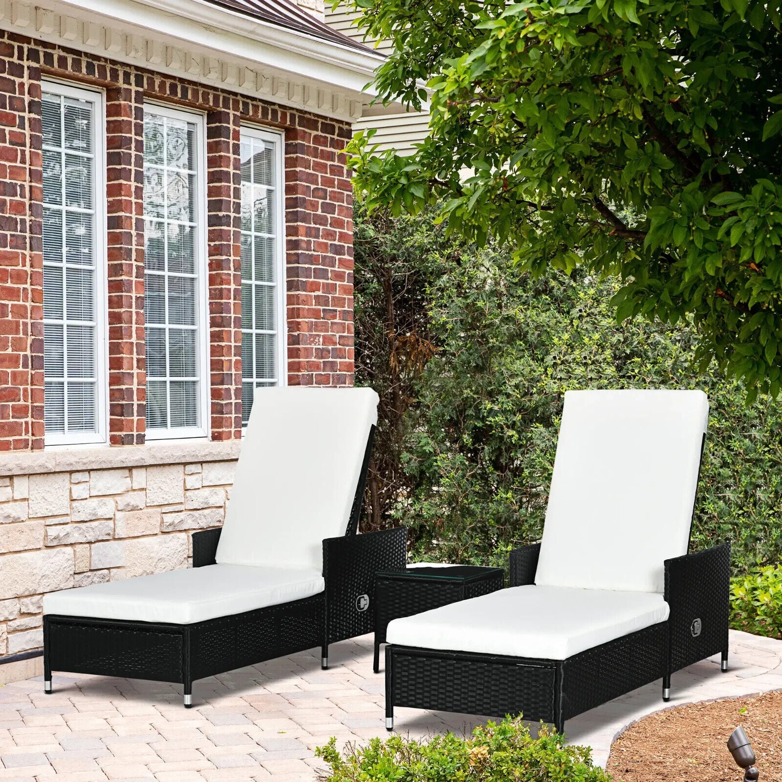 3 Piece Rattan Sun Lounger Patio Chaise Lounge Set With Cushions Adjustable Back - Home and Garden Furniture Shop - #rustic - furniture#