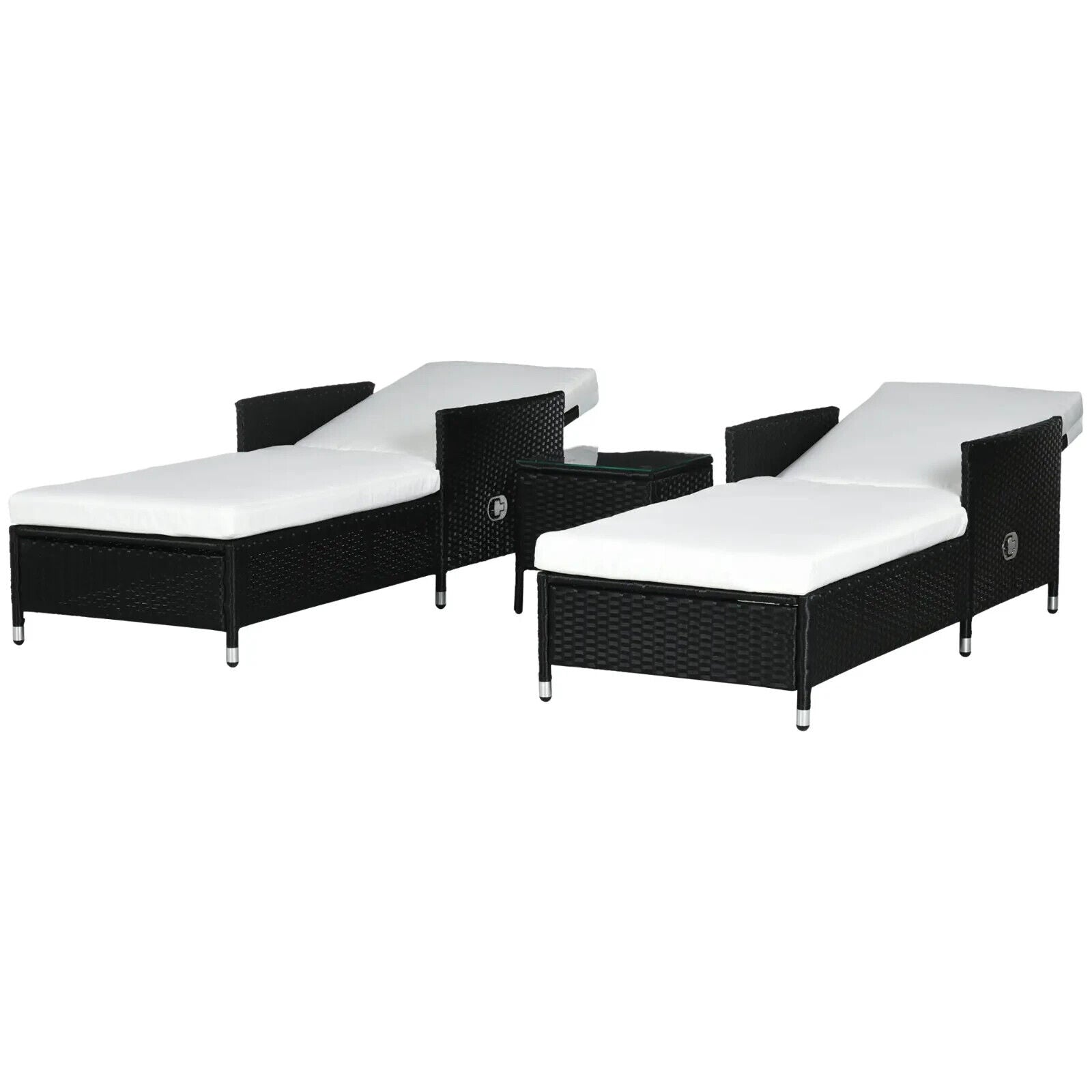 3 Piece Rattan Sun Lounger Patio Chaise Lounge Set With Cushions Adjustable Back - Home and Garden Furniture Shop - #rustic - furniture#