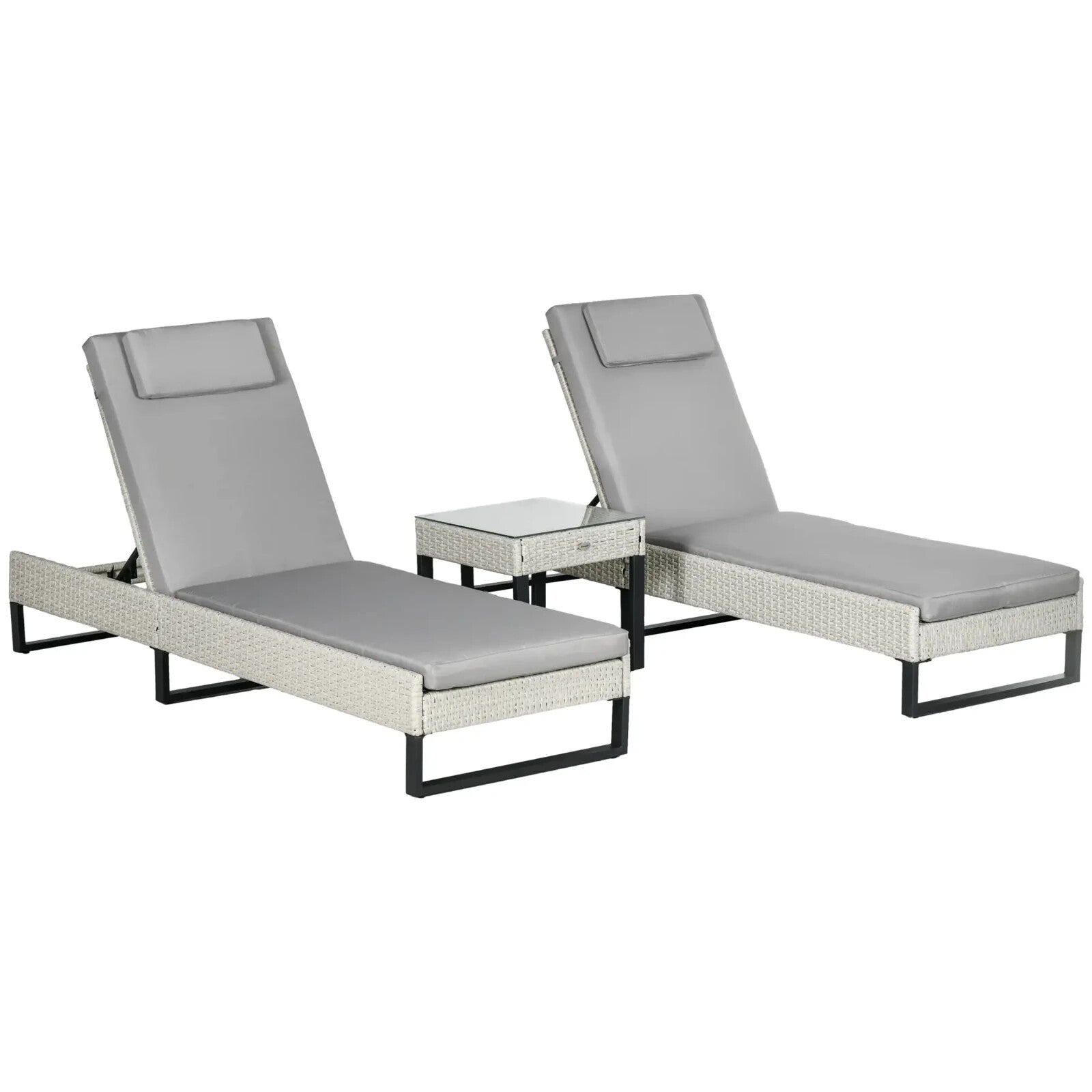 3 Piece Rattan Sun Lounger Set With Adjustable Recliner Chaise Lounge And Table - Home and Garden Furniture Shop - rustic - furniture