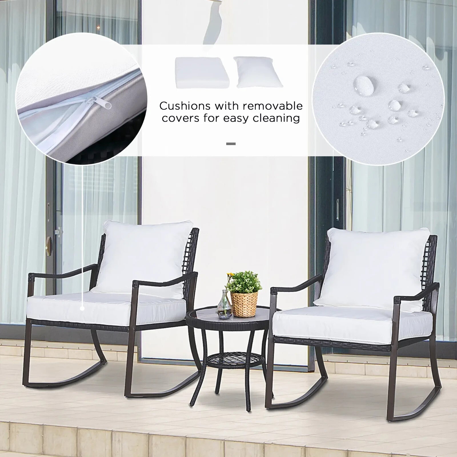 3 Piece Rocking Chair Bistro Set With Table Rattan Wicker Garden Furniture Brown - Home and Garden Furniture Shop - rustic - furniture