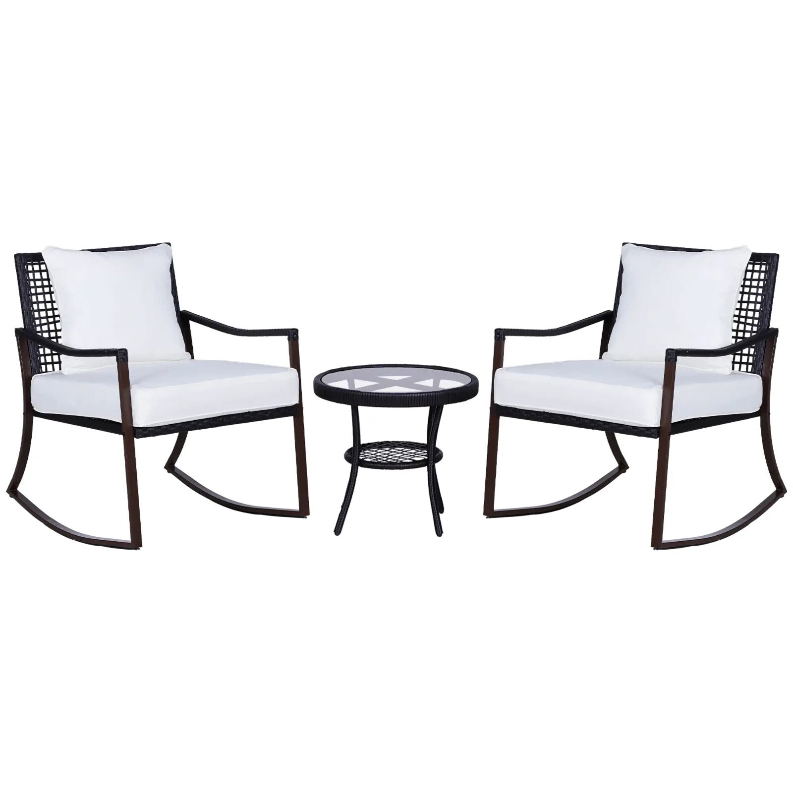 3 Piece Rocking Chair Bistro Set With Table Rattan Wicker Garden Furniture Brown - Home and Garden Furniture Shop - rustic - furniture