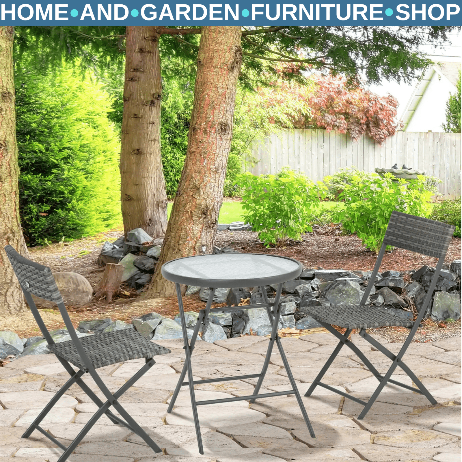 3 - Piece Wicker Bistro Set – Foldable Patio Table and Chairs for Outdoor Use - Home and Garden Furniture Shop - rustic - furniture
