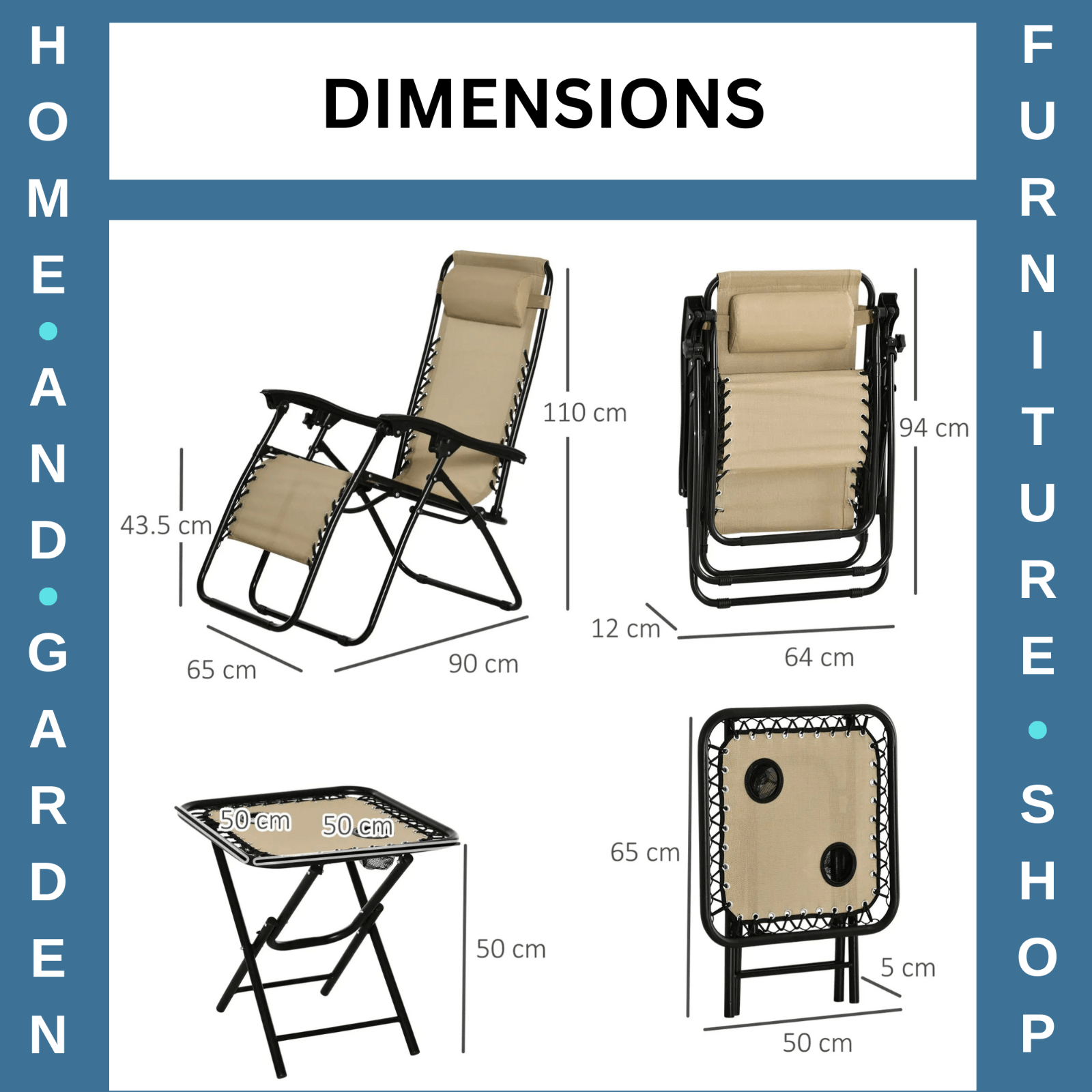 3 Piece Zero Gravity Chair and Table Set with Cup Holders Sun Loungers Beige - Home and Garden Furniture Shop - rustic - furniture