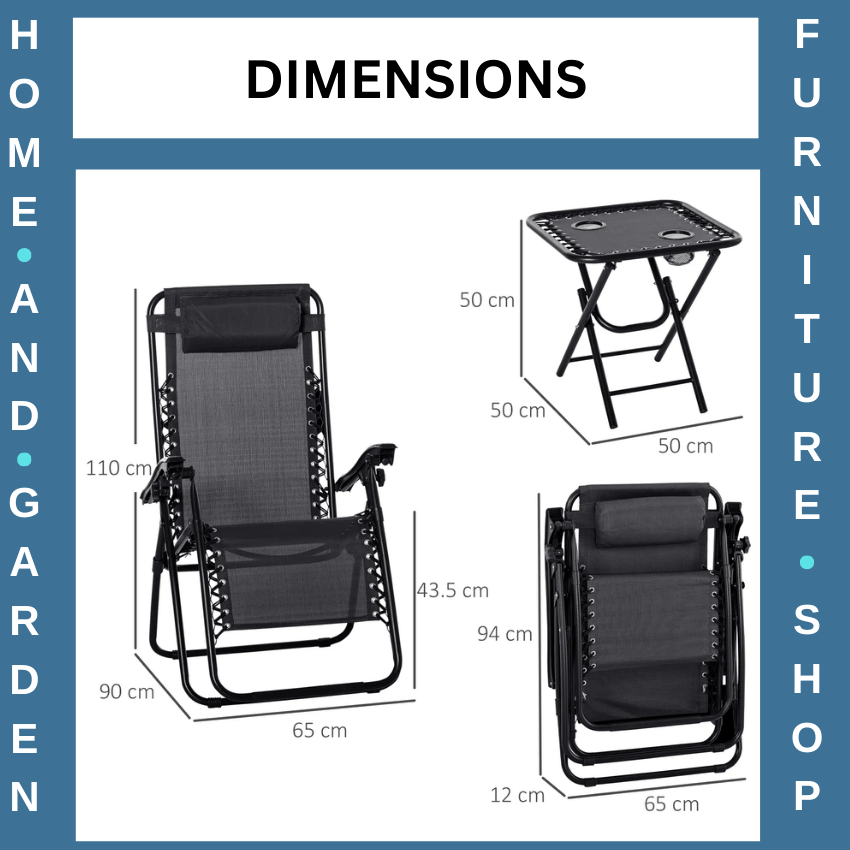 3 Pieces Folding Zero Gravity Chairs with Side Table Outdoor Garden Recliner Set - Home and Garden Furniture Shop - rustic - furniture