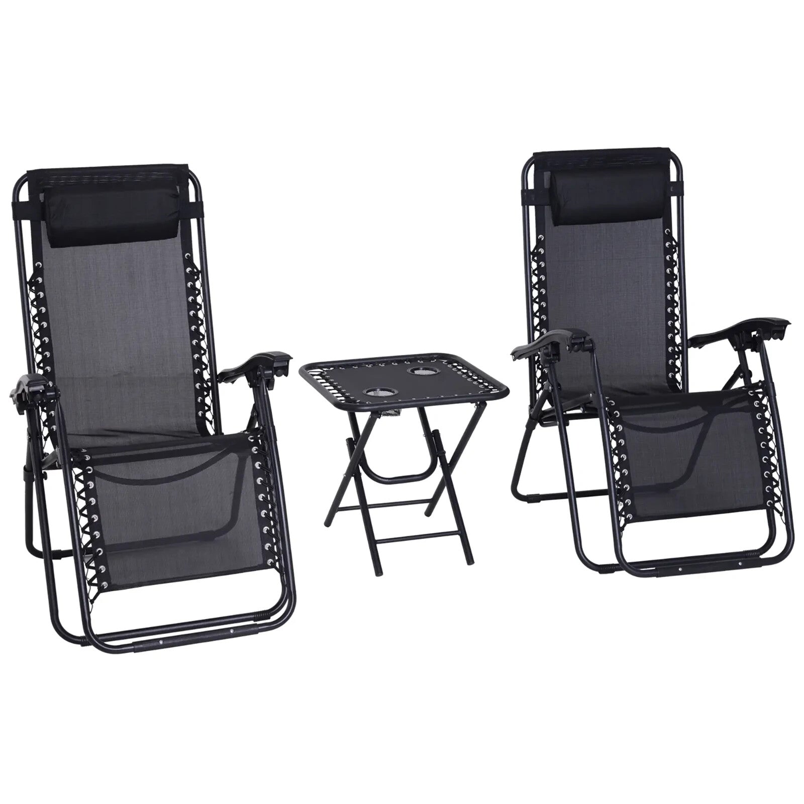 3 Pieces Folding Zero Gravity Chairs with Side Table Outdoor Garden Recliner Set - Home and Garden Furniture Shop - rustic - furniture