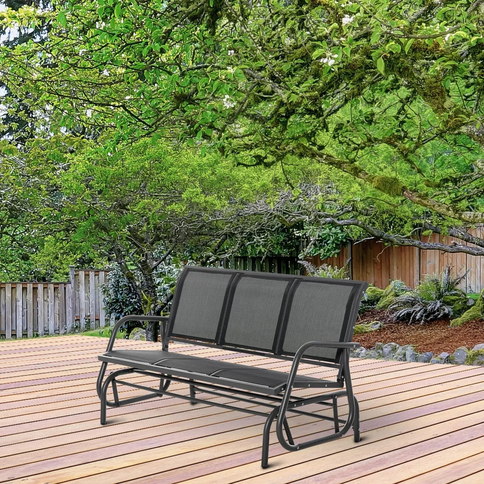 3 Seat Glider Rocking Chair Garden Bench Patio Furniture Texteline Fabric Seat - Home and Garden Furniture Shop - rustic - furniture