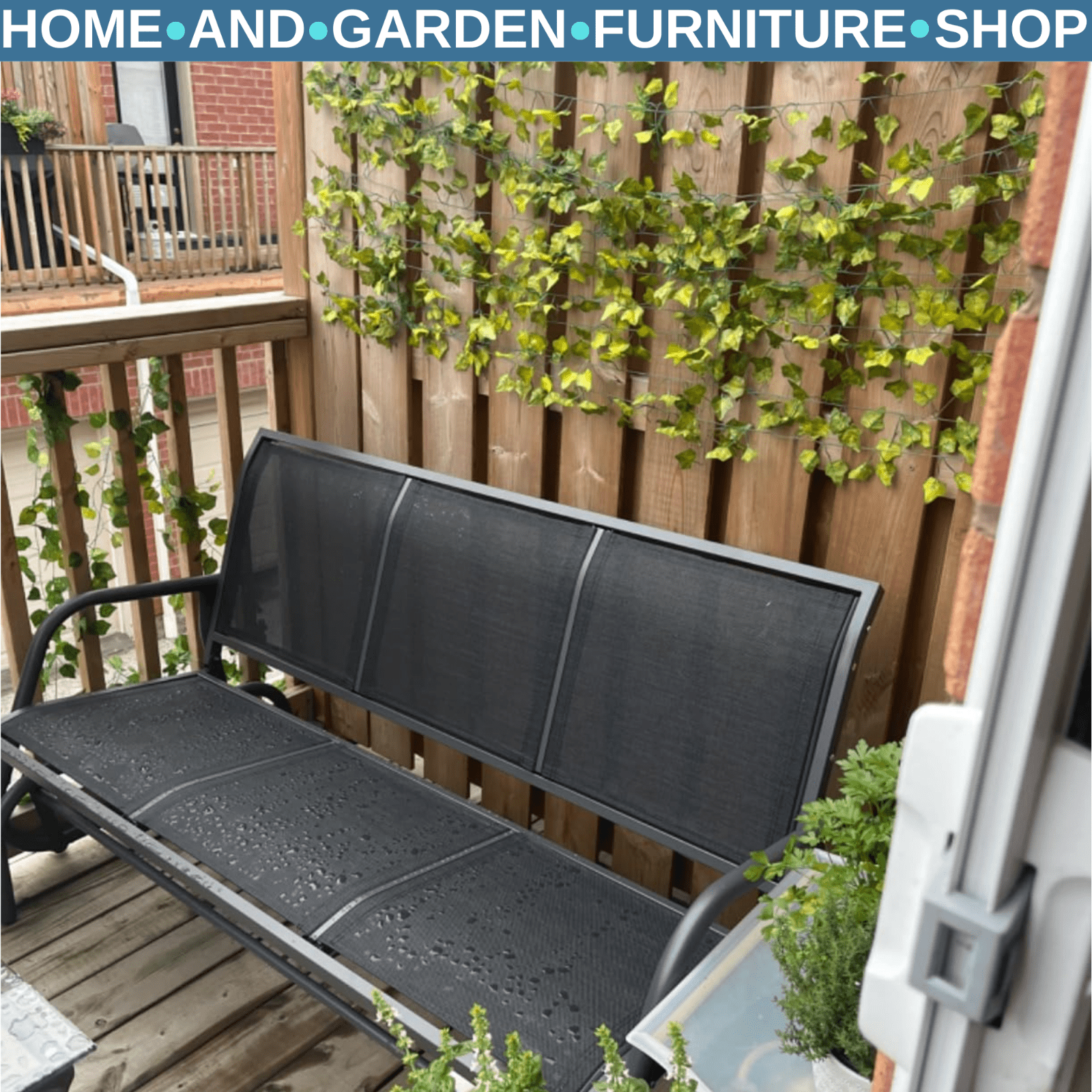 3 Seat Glider Rocking Chair Garden Bench Patio Furniture Texteline Fabric Seat - Home and Garden Furniture Shop - rustic - furniture