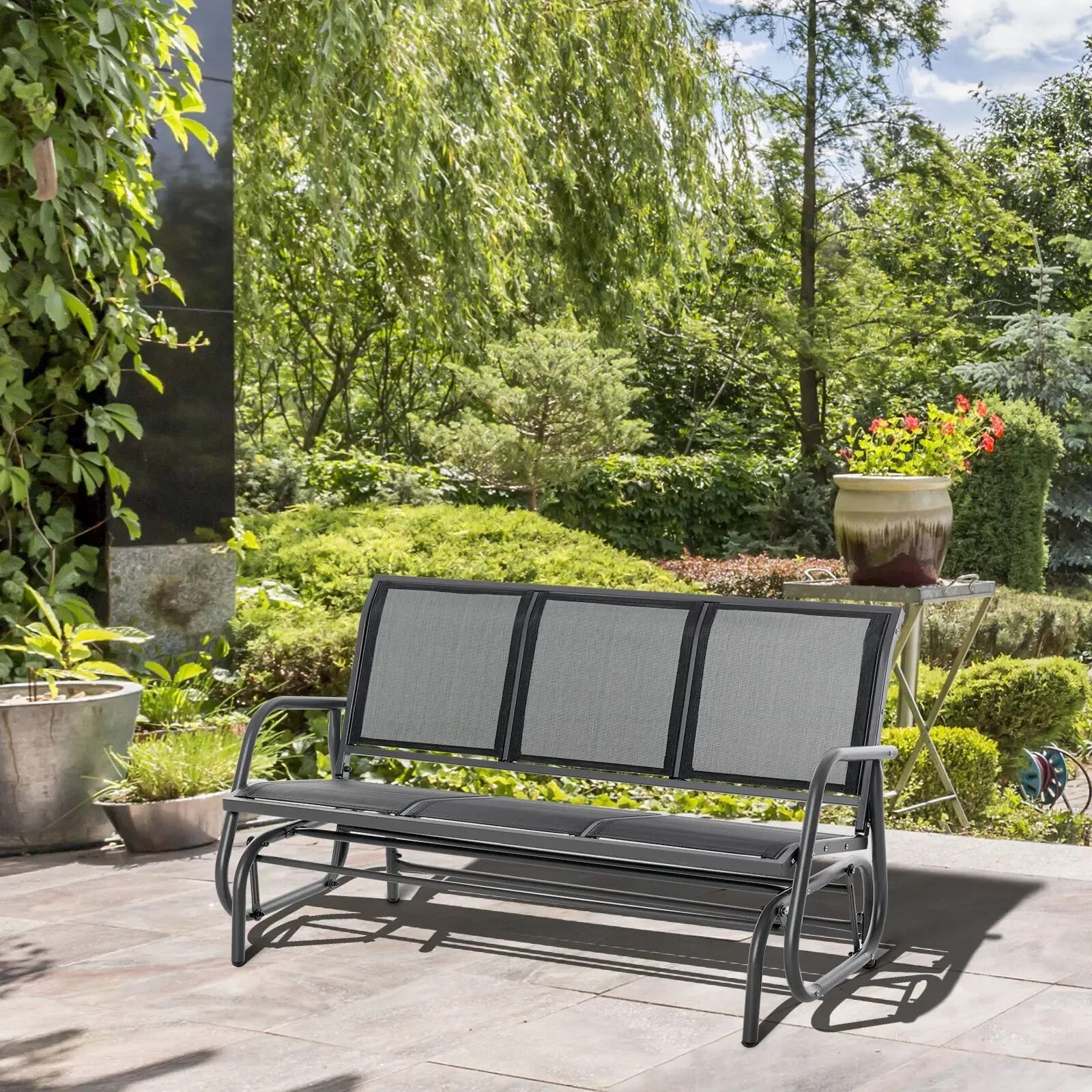 3 Seater Garden Glider Rocking Chair Bench Patio Furniture with Texteline Seat - Home and Garden Furniture Shop - #rustic - furniture#