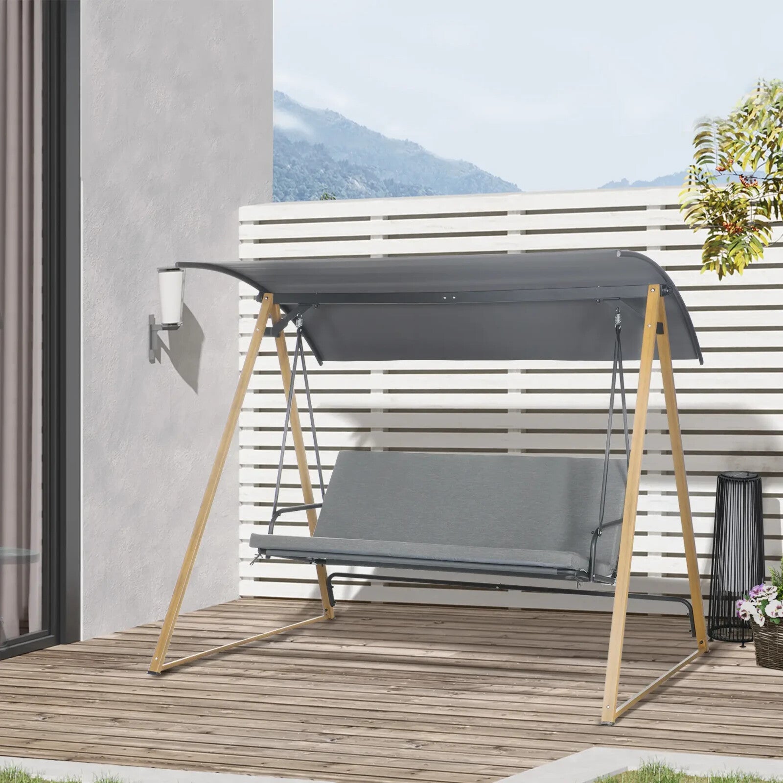 3 Seater Garden Swing Bench Adjustable Canopy Cushioned Seat Heavy Duty Swing - Home and Garden Furniture Shop - rustic - furniture