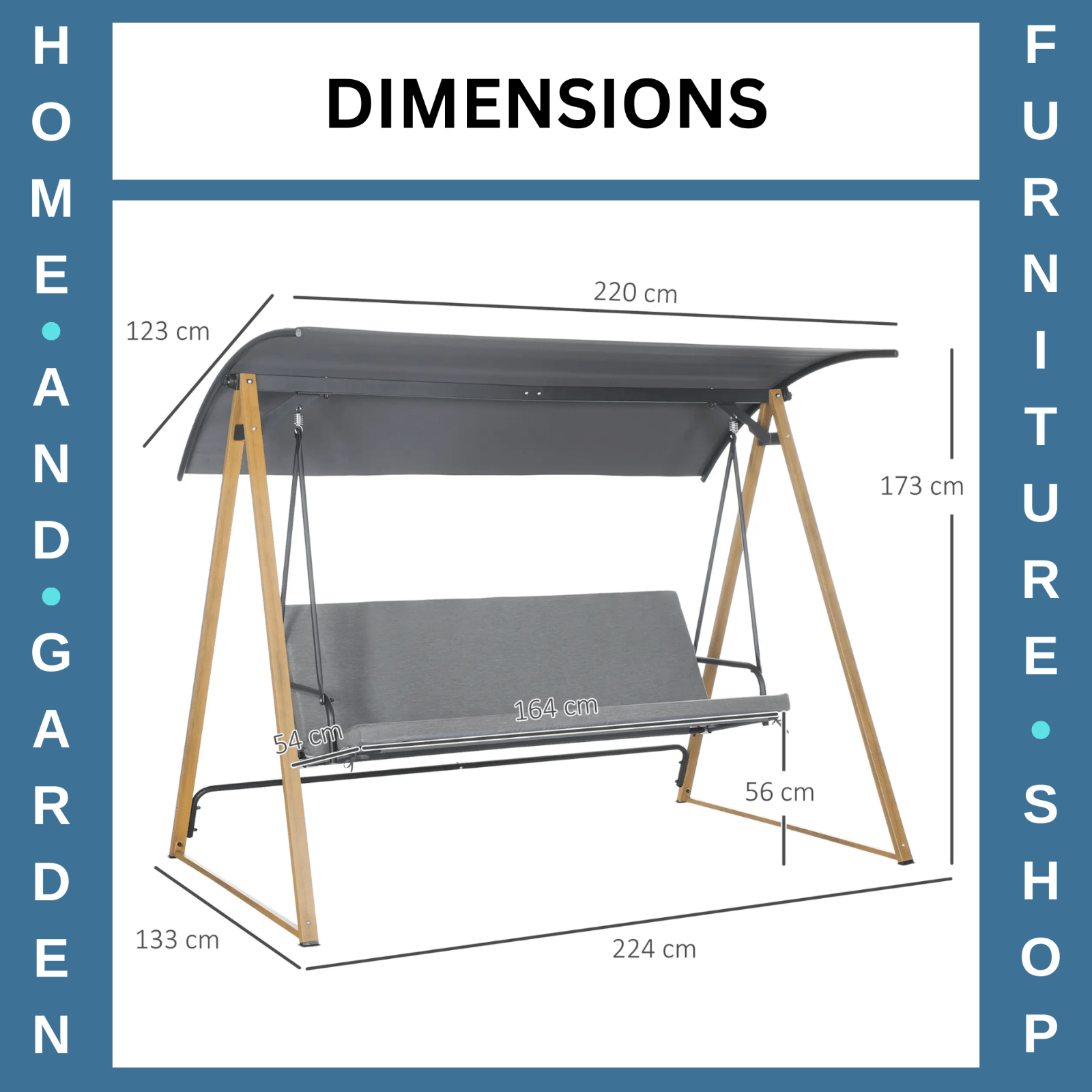3 Seater Garden Swing Bench Adjustable Canopy Cushioned Seat Heavy Duty Swing - Home and Garden Furniture Shop - rustic - furniture