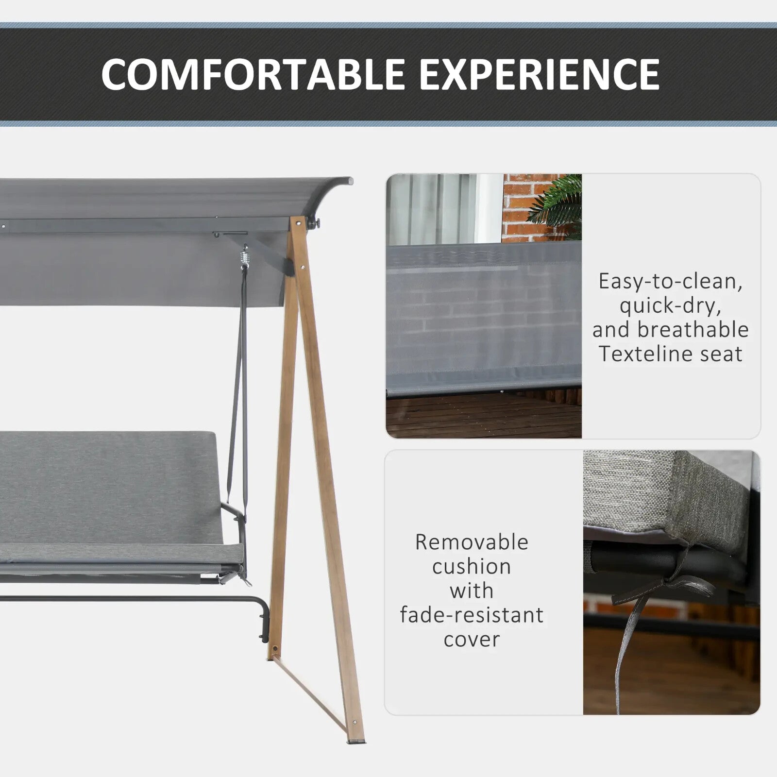 3 Seater Garden Swing Bench Adjustable Canopy Cushioned Seat Heavy Duty Swing - Home and Garden Furniture Shop - rustic - furniture