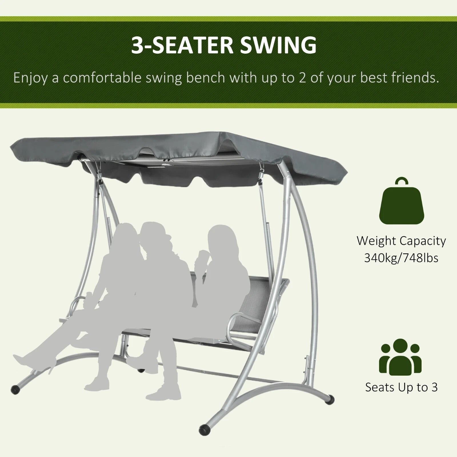 3 Seater Garden Swing Chair Steel Hammock Bench with Adjustable Canopy Sun Roof - Home and Garden Furniture Shop - rustic - furniture