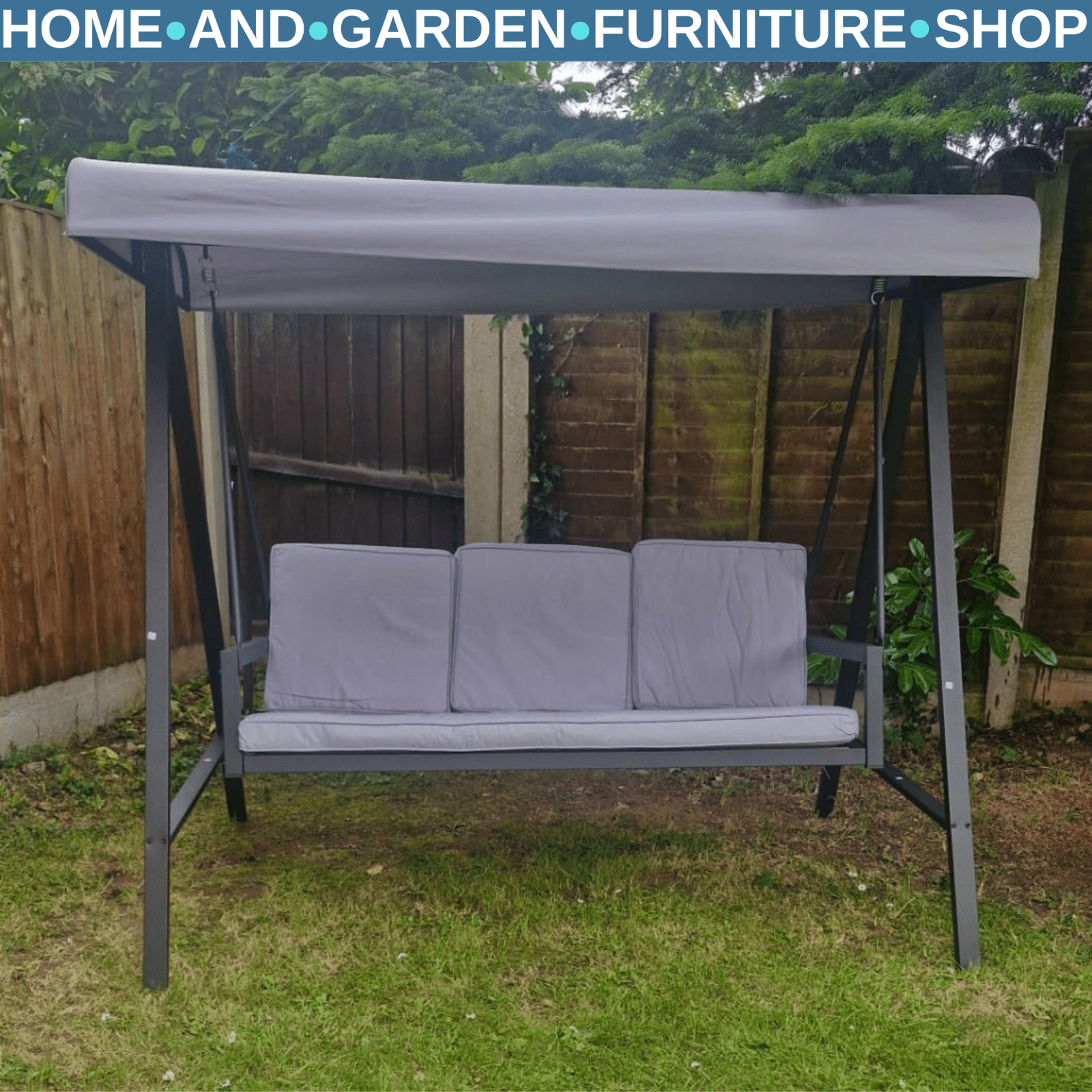 3 Seater Garden Swing Chair with Adjustable Canopy and Cushions Grey Patio Swing - Home and Garden Furniture Shop - rustic - furniture