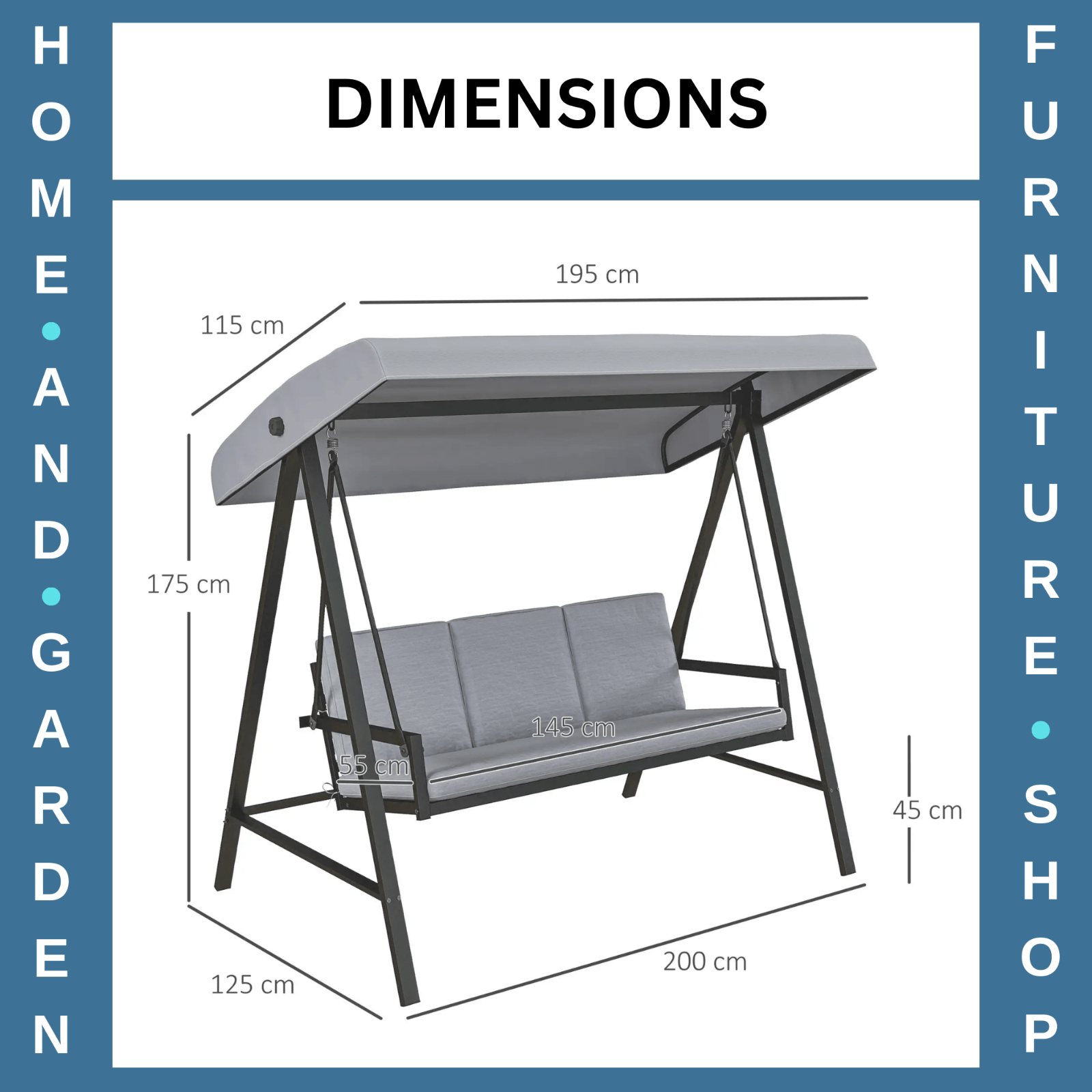 3 Seater Garden Swing Chair with Adjustable Canopy and Cushions Grey Patio Swing - Home and Garden Furniture Shop - rustic - furniture