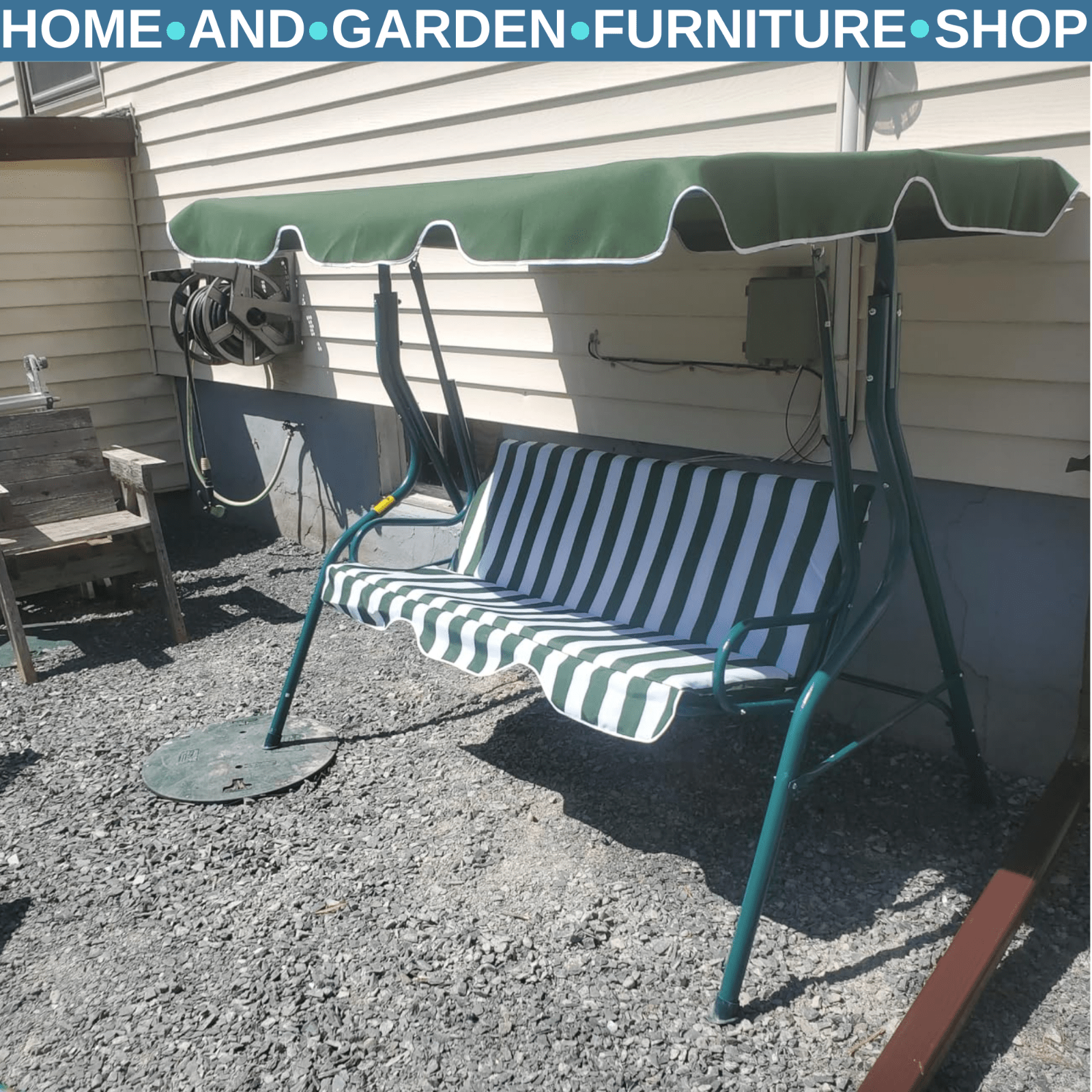 3 Seater Garden Swing Seat Chair w/Adjustable Canopy & Metal Frame Outdoor Bench - Home and Garden Furniture Shop - rustic - furniture