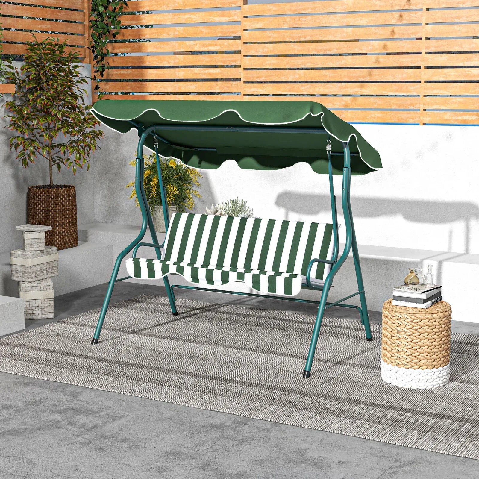3 Seater Garden Swing Seat Chair w/Adjustable Canopy & Metal Frame Outdoor Bench - Home and Garden Furniture Shop - rustic - furniture