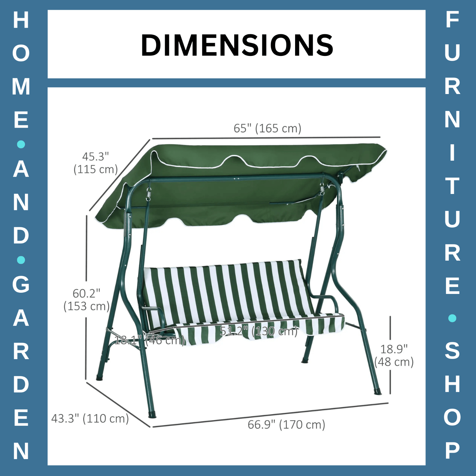 3 Seater Garden Swing Seat Chair w/Adjustable Canopy & Metal Frame Outdoor Bench - Home and Garden Furniture Shop - rustic - furniture