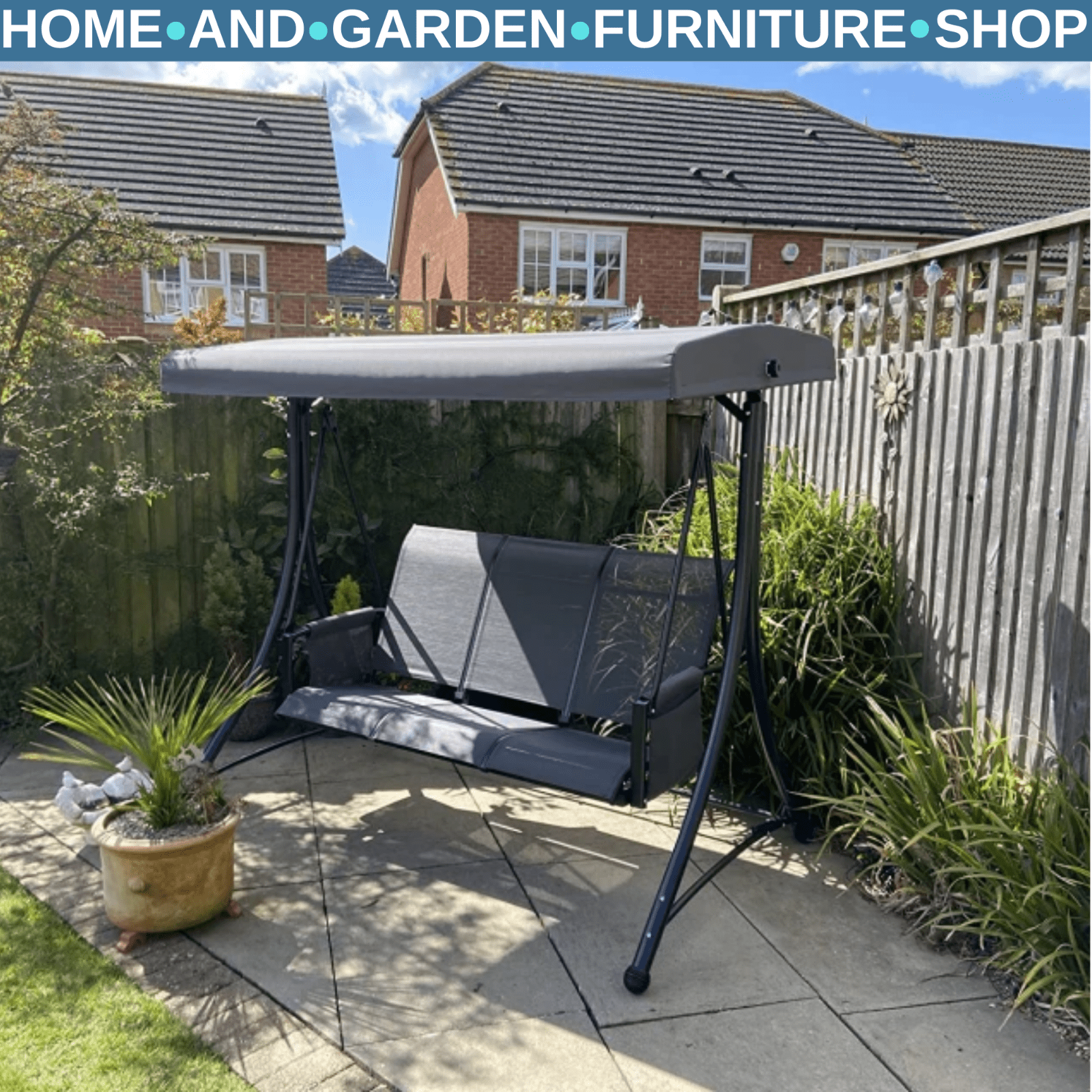 3 Seater Garden Swing Seat w/ High Back Adjustable Canopy and Side Storage Pouch - Home and Garden Furniture Shop - rustic - furniture