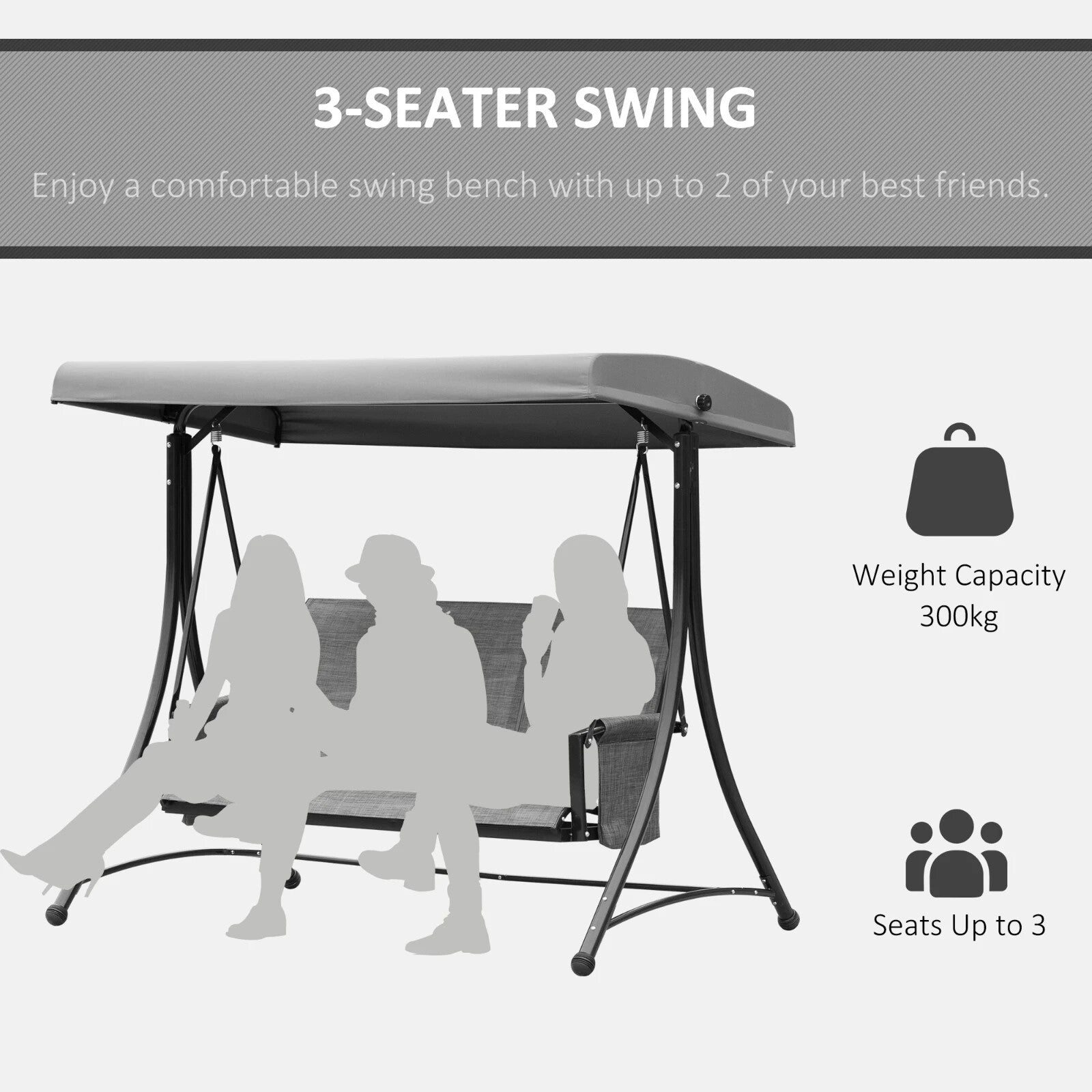 3 Seater Garden Swing Seat w/ High Back Adjustable Canopy and Side Storage Pouch - Home and Garden Furniture Shop - rustic - furniture