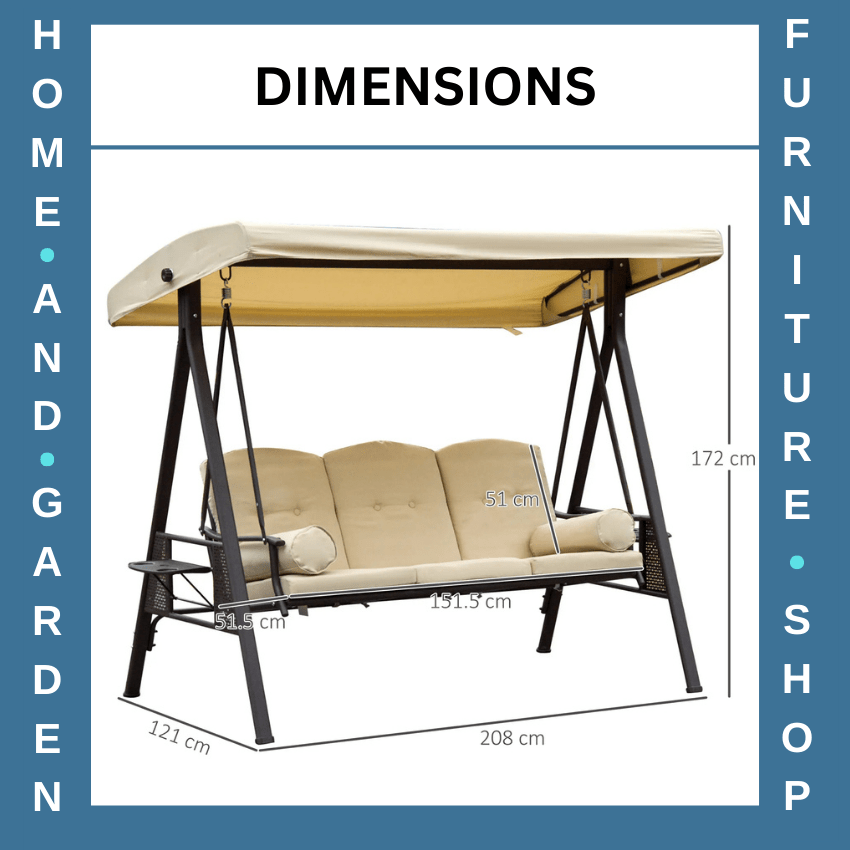 3 Seater Outdoor Garden Swing Chair with Steel Frame Patio Seat Bench w/ Canopy - Home and Garden Furniture Shop - rustic - furniture