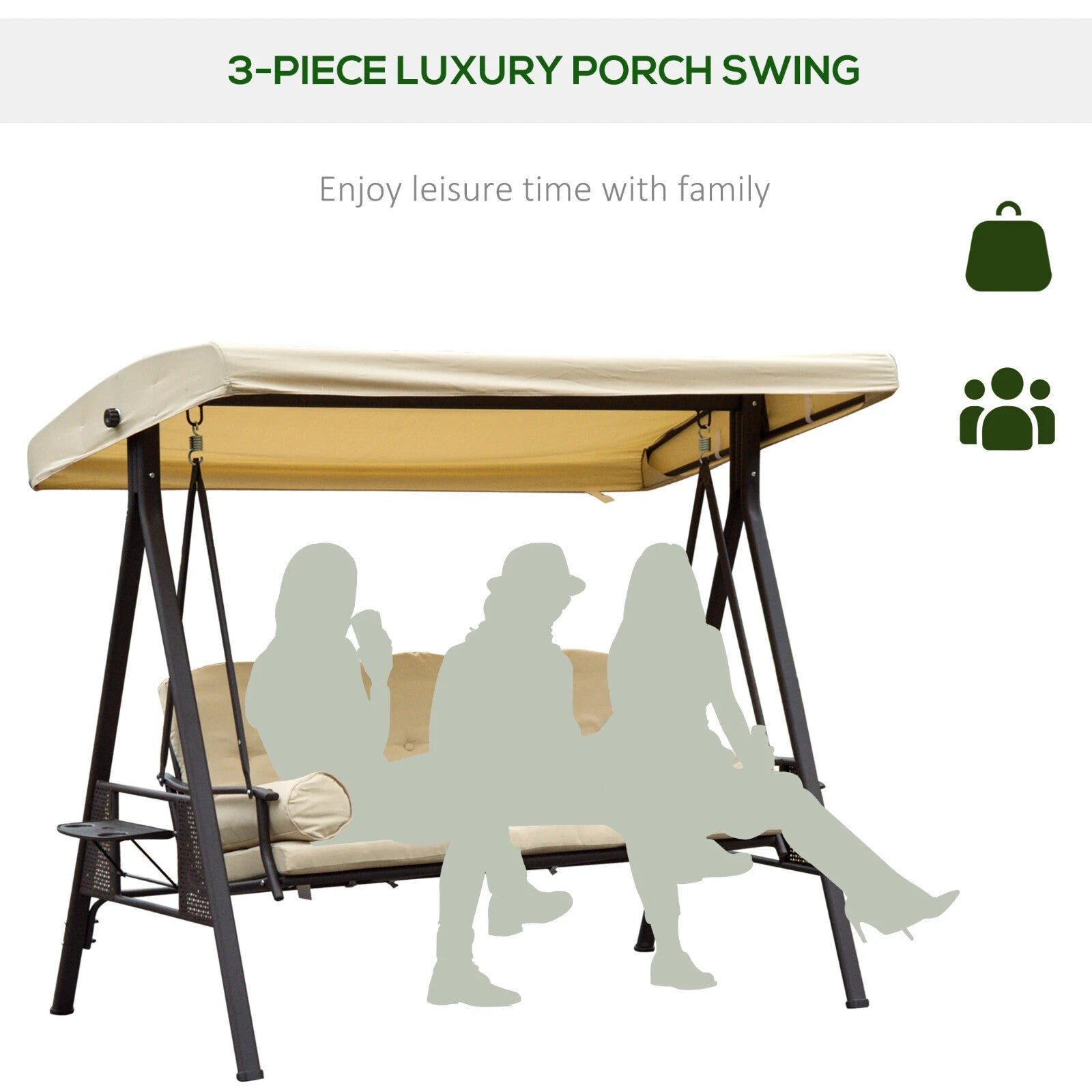 3 Seater Outdoor Garden Swing Chair with Steel Frame Patio Seat Bench w/ Canopy - Home and Garden Furniture Shop - rustic - furniture