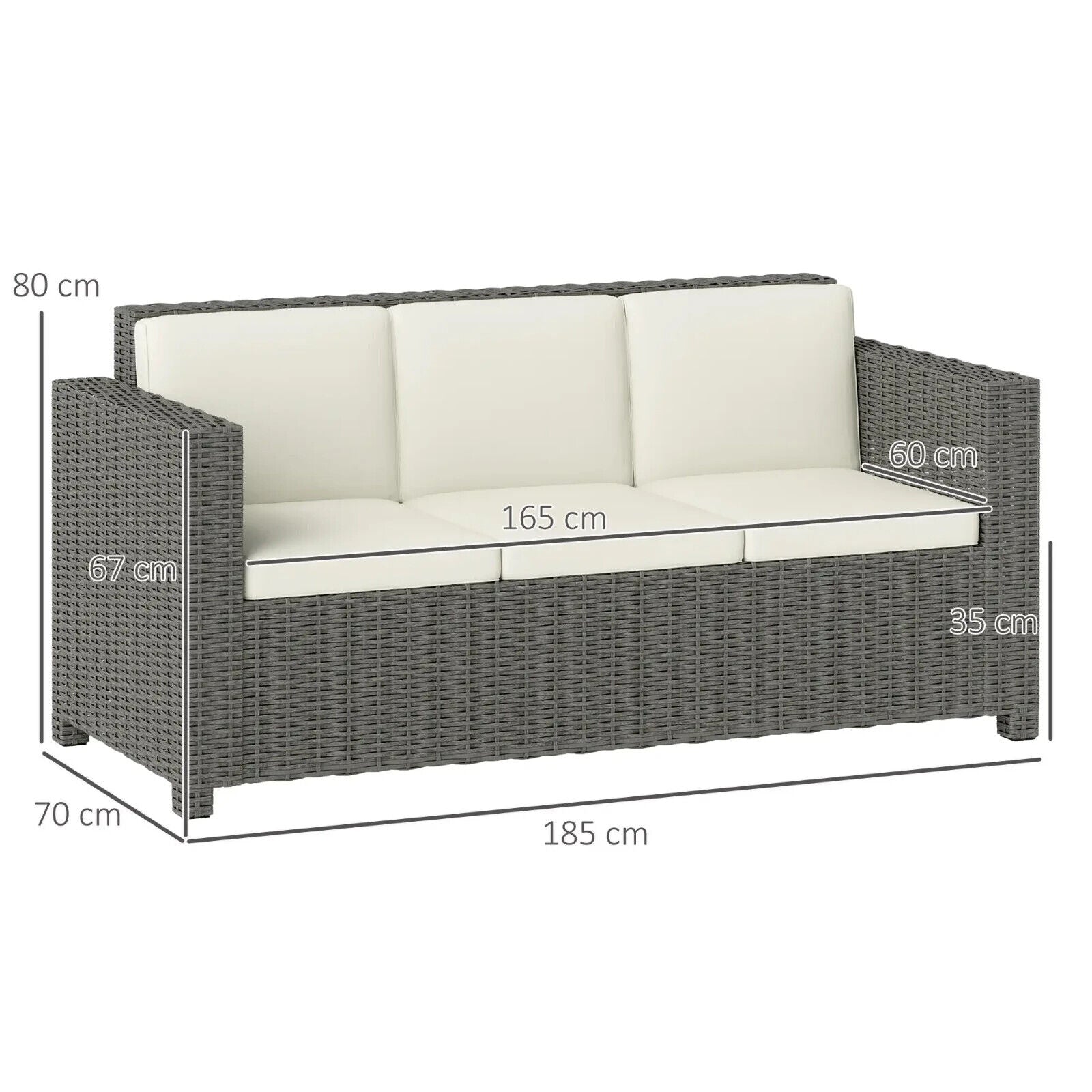 3 Seater Rattan Garden Sofa All Weather Wicker Chair with Cushions Metal Frame - Home and Garden Furniture Shop - #rustic - furniture#