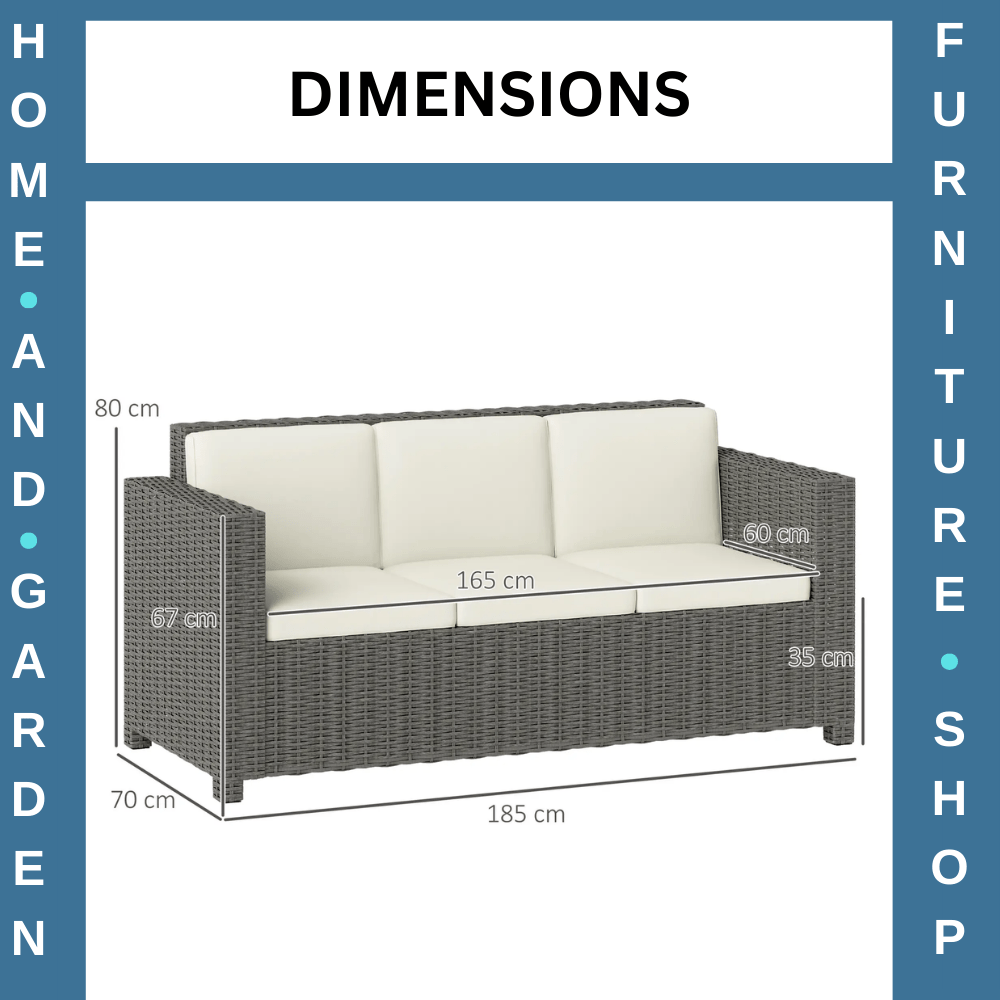 3 Seater Rattan Garden Sofa All Weather Wicker Chair with Cushions Metal Frame - Home and Garden Furniture Shop - #rustic - furniture#