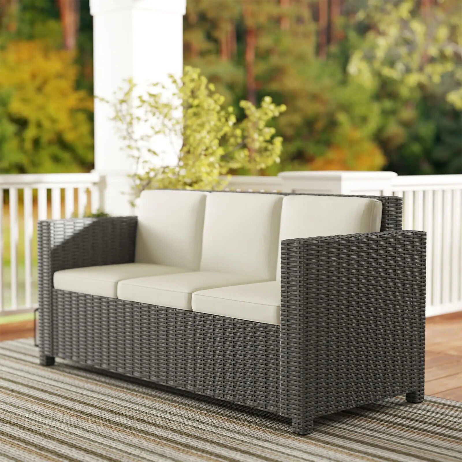 3 Seater Rattan Garden Sofa All Weather Wicker Chair with Cushions Metal Frame - Home and Garden Furniture Shop - #rustic - furniture#