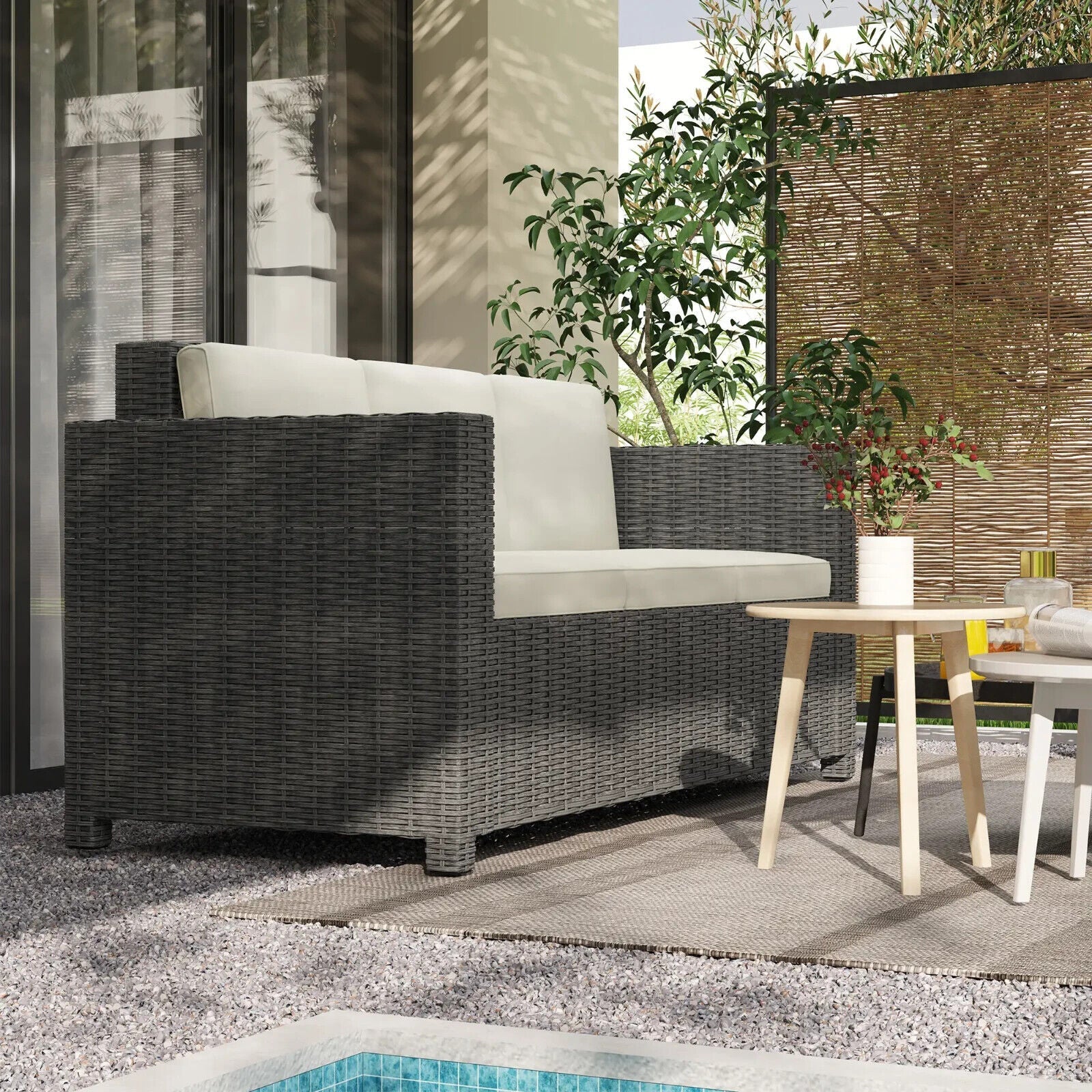 3 Seater Rattan Garden Sofa All Weather Wicker Chair with Cushions Metal Frame - Home and Garden Furniture Shop - #rustic - furniture#