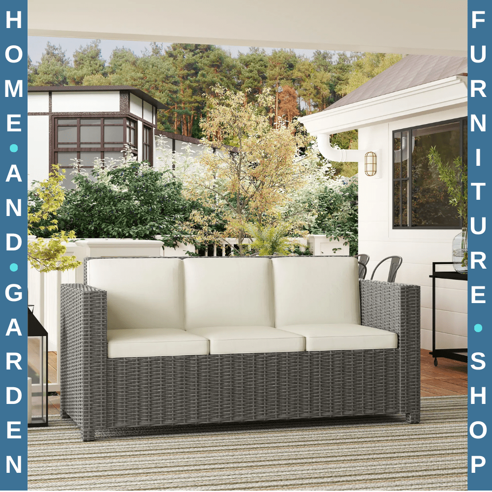 3 Seater Rattan Garden Sofa All Weather Wicker Chair with Cushions Metal Frame - Home and Garden Furniture Shop - #rustic - furniture#