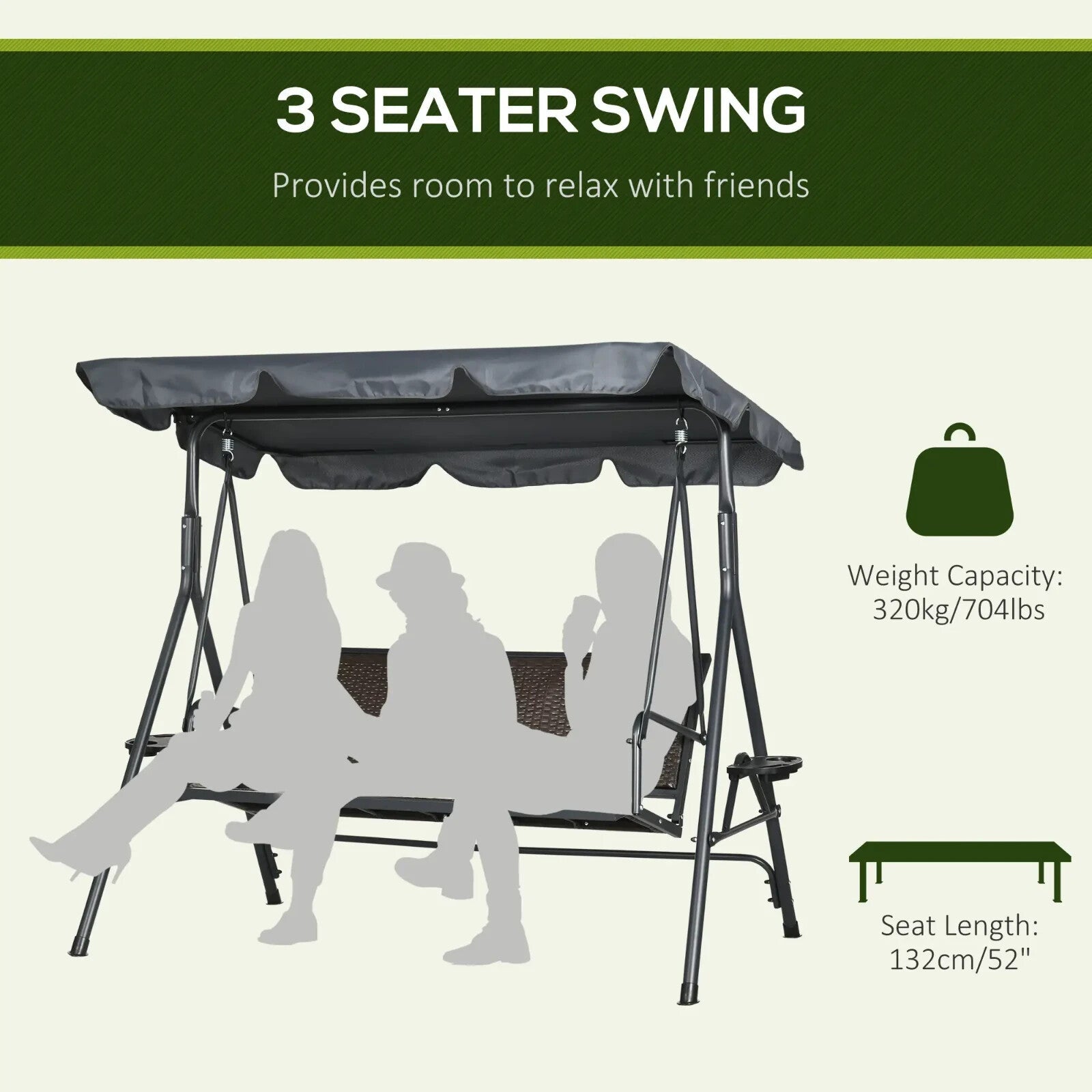 3 Seater Rattan Garden Swing Chair w/ Adjustable Canopy & Steel Frame for Patio - Home and Garden Furniture Shop - rustic - furniture