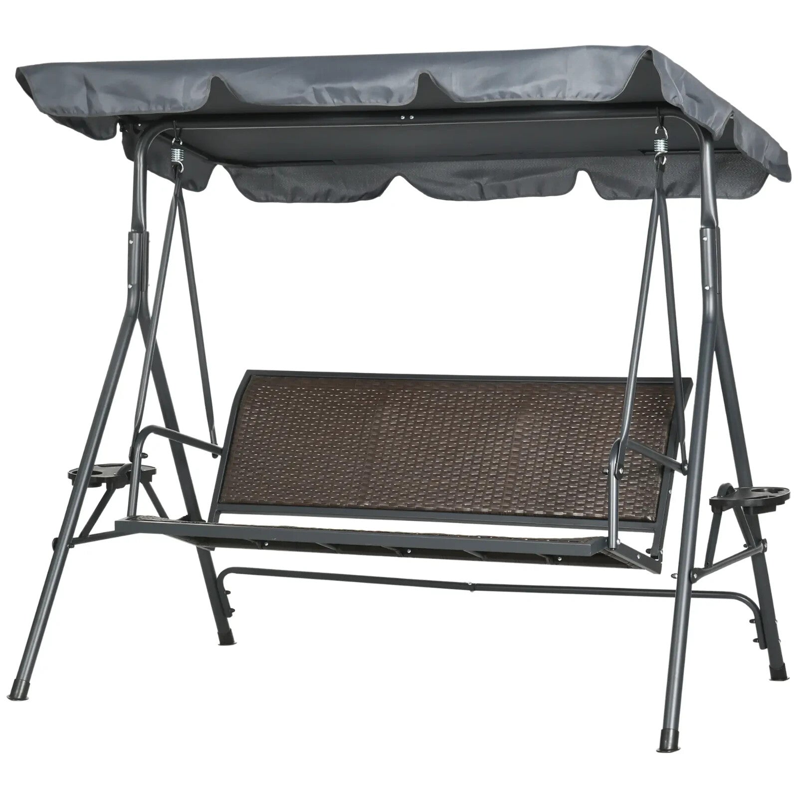 3 Seater Rattan Garden Swing Chair w/ Adjustable Canopy & Steel Frame for Patio - Home and Garden Furniture Shop - rustic - furniture