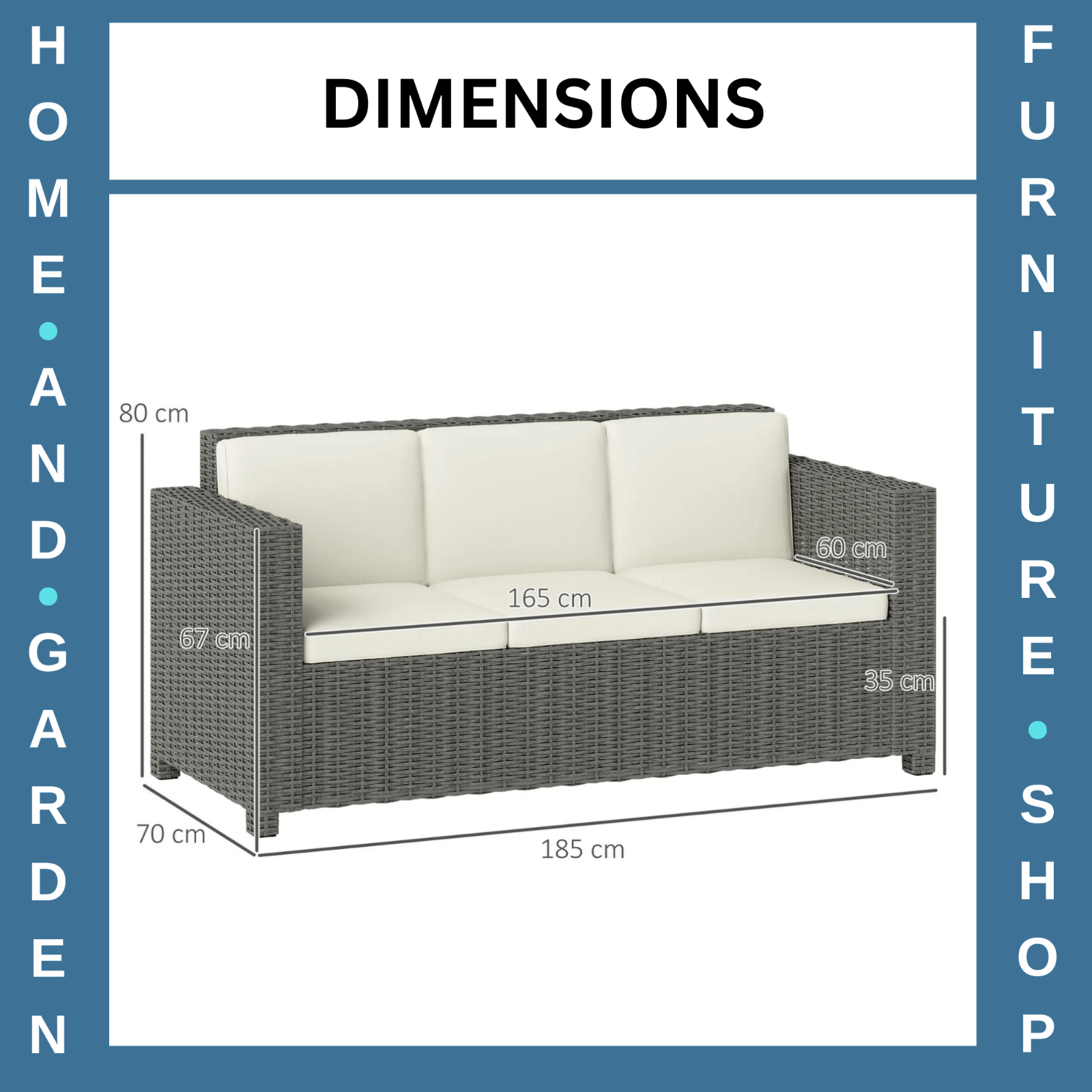 3 Seater Rattan Sofa Wicker Garden Chair W/ Fire Resistant Cushion & Metal Frame - Home and Garden Furniture Shop - rustic - furniture