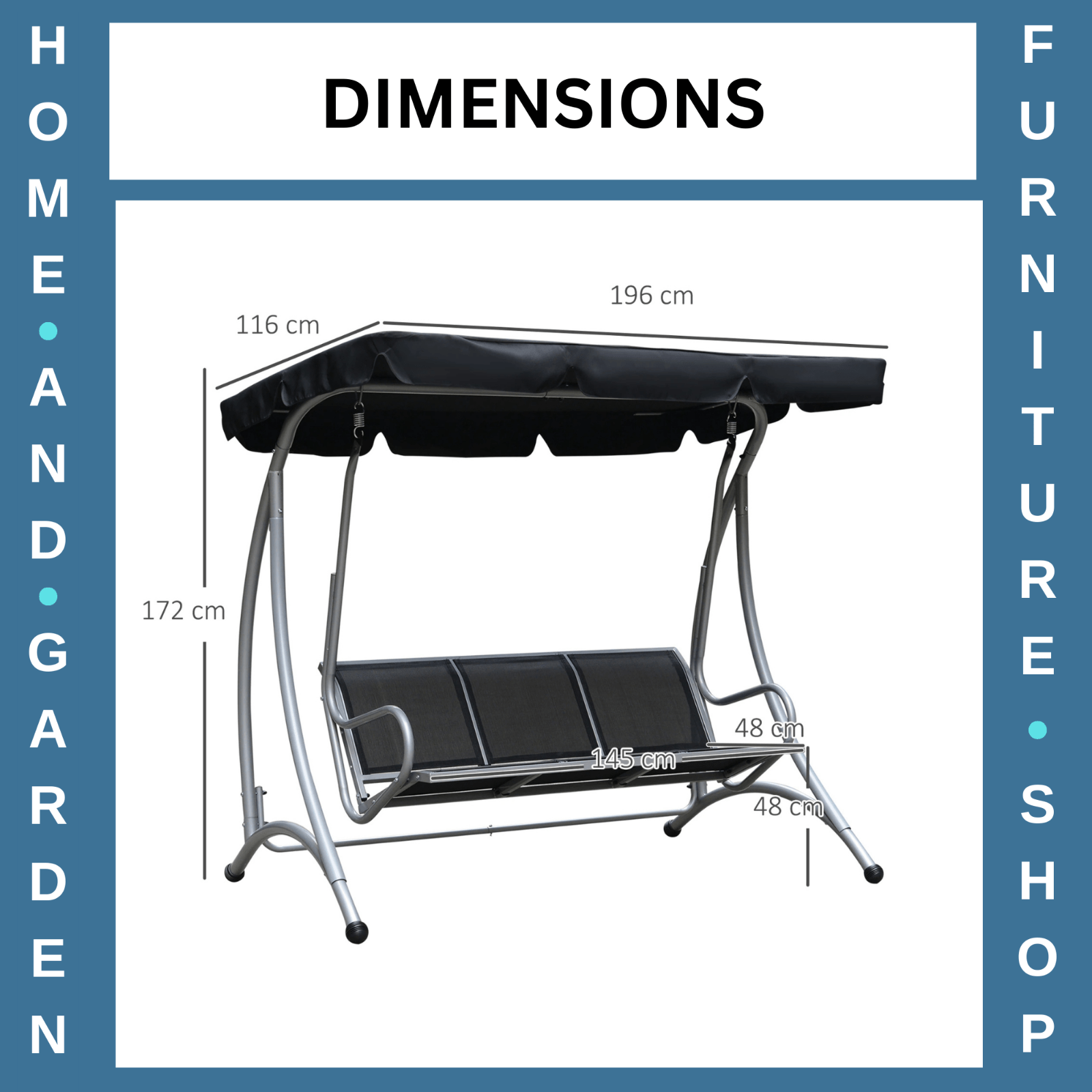 3 Seater Steel Garden Swing Chair with Adjustable Canopy and Anti - Slip Feet - Home and Garden Furniture Shop - rustic - furniture