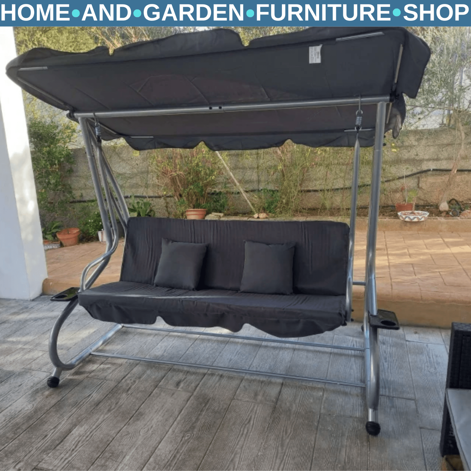 3 Seater Swing Bench Chair Adjustable Canopy Outdoor Patio Garden Swing Hammock - Home and Garden Furniture Shop - #rustic - furniture#