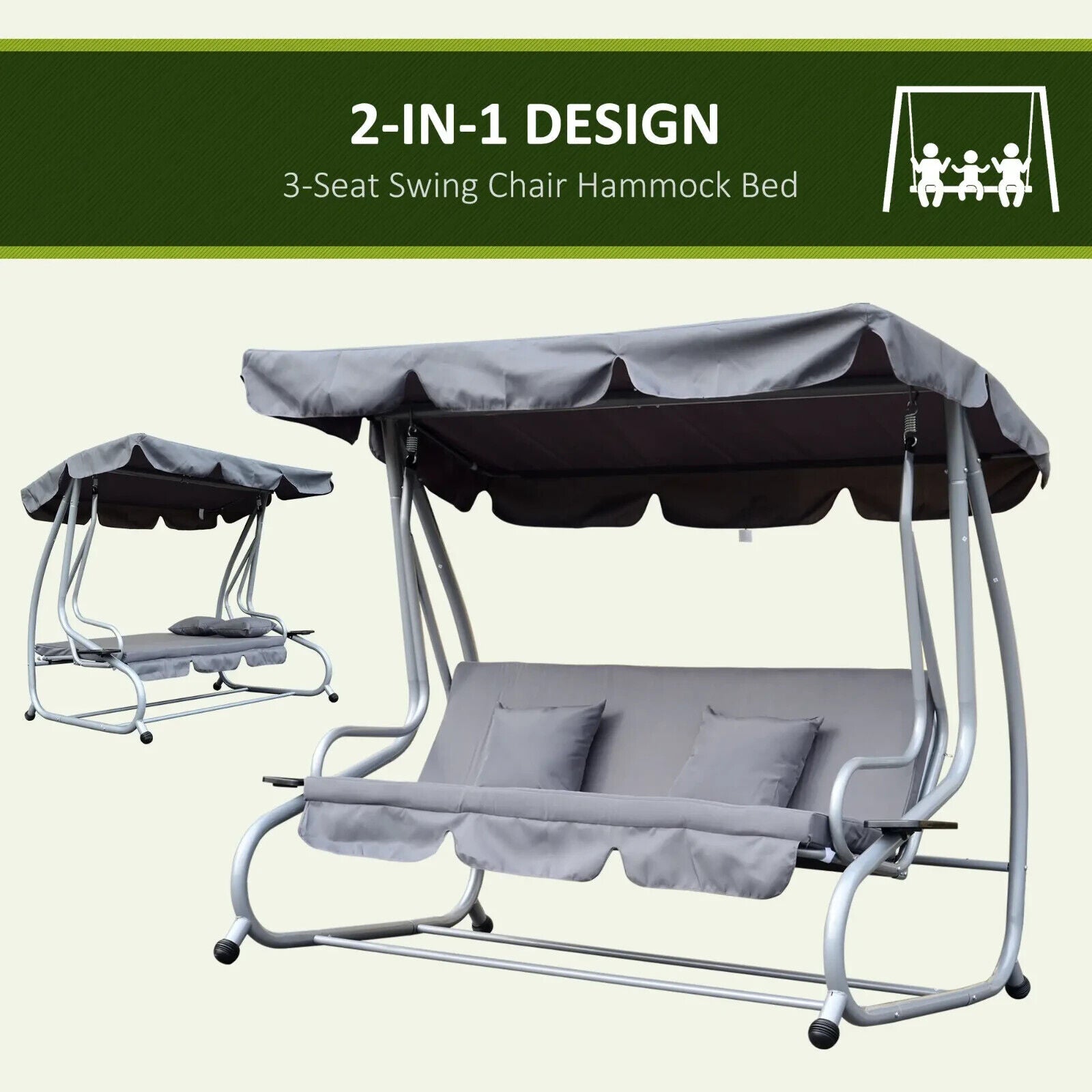 3 Seater Swing Bench Chair Adjustable Canopy Outdoor Patio Garden Swing Hammock - Home and Garden Furniture Shop - #rustic - furniture#