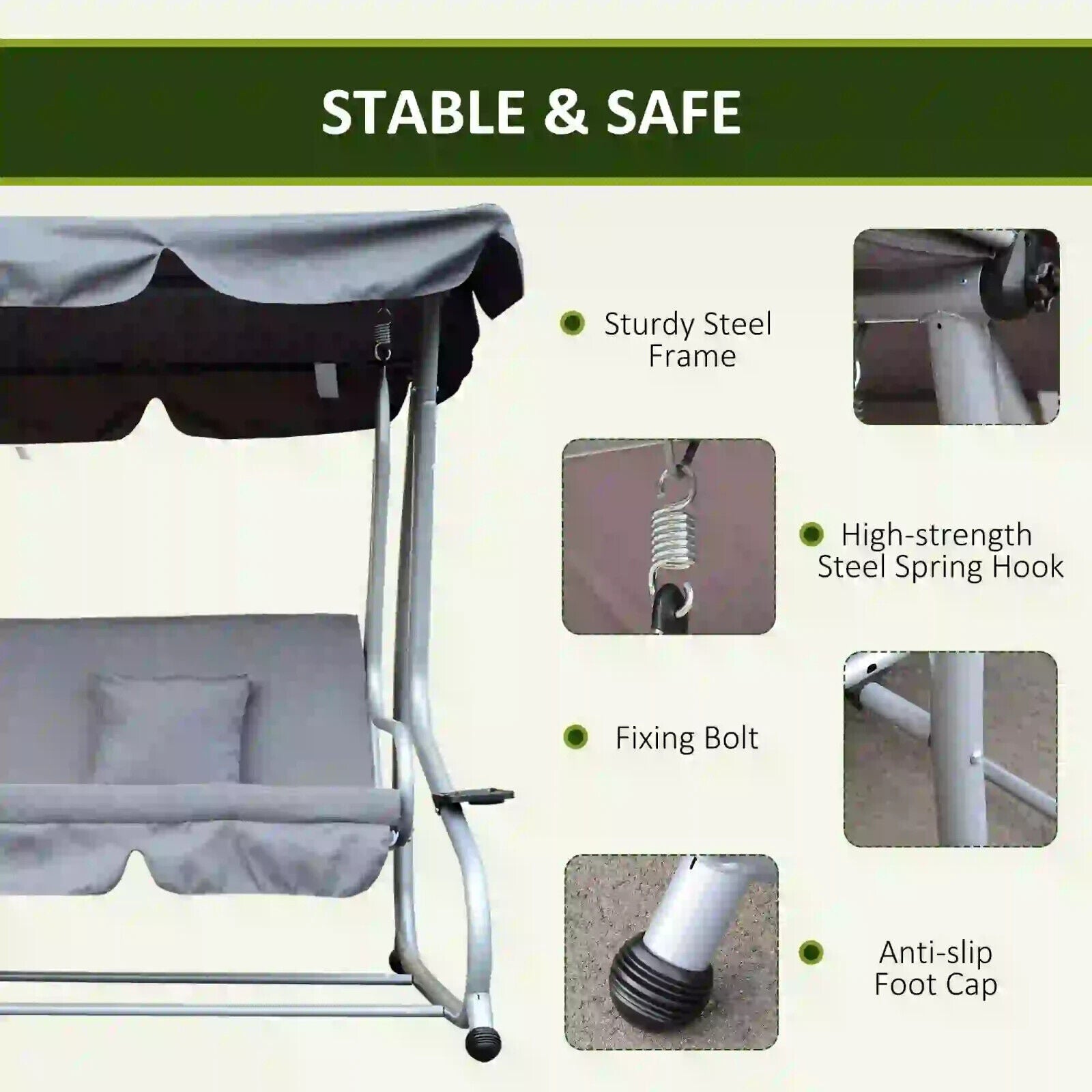 3 Seater Swing Bench Chair Adjustable Canopy Outdoor Patio Garden Swing Hammock - Home and Garden Furniture Shop - #rustic - furniture#