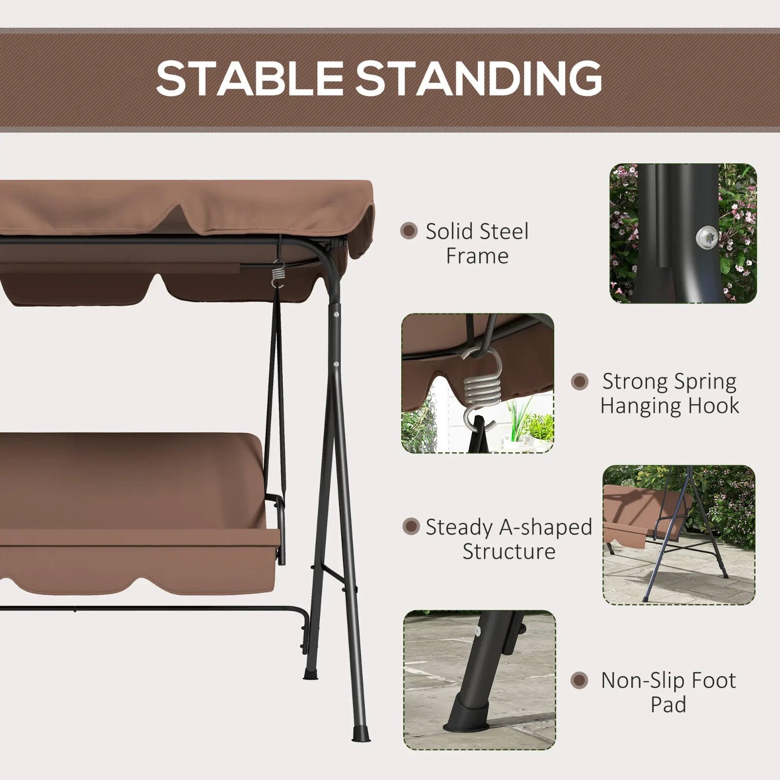 3 Seater Swing Chair w/ Adjustable Canopy Patio Hammock Bench Outdoor Seat - Home and Garden Furniture Shop - rustic - furniture