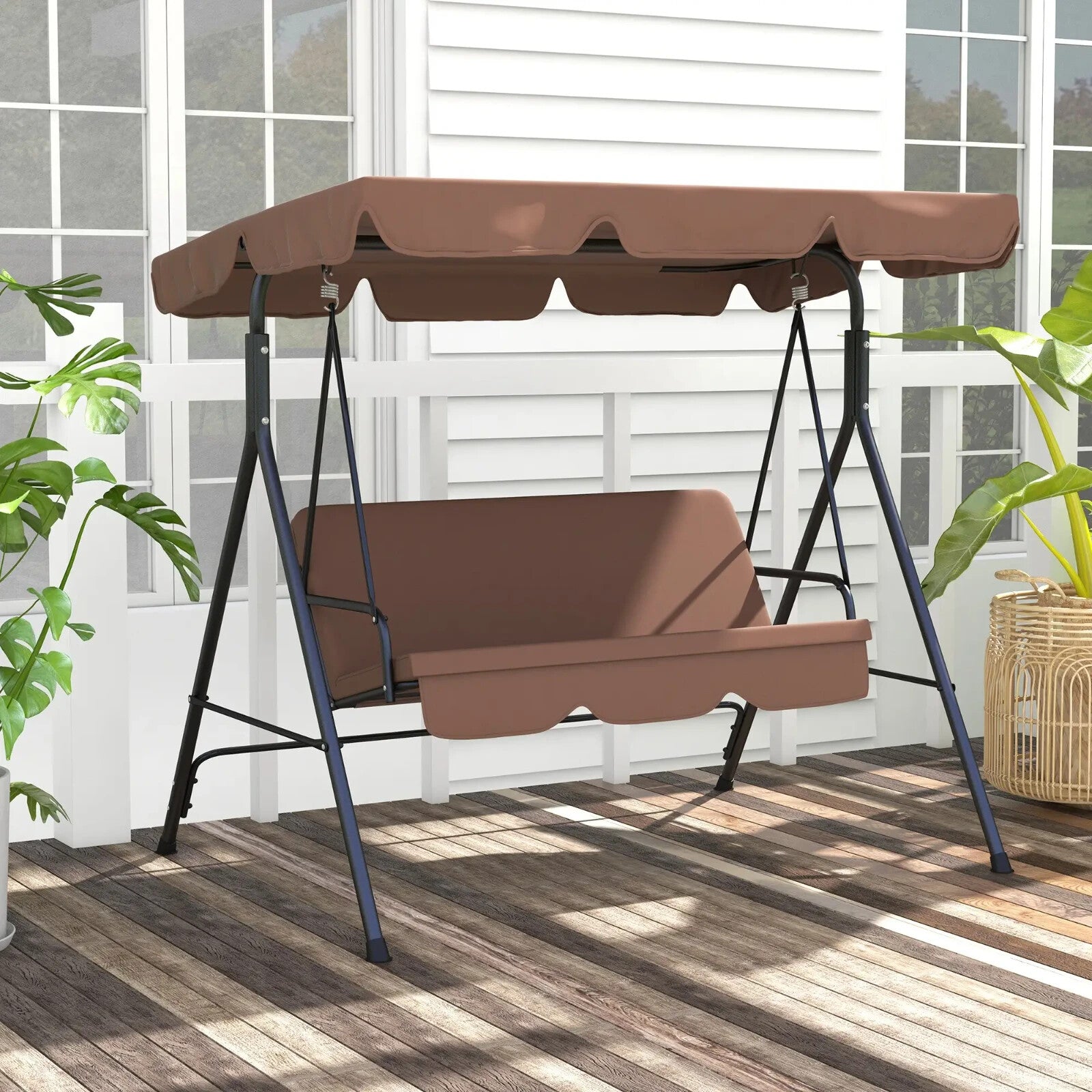 3 Seater Swing Chair w/ Adjustable Canopy Patio Hammock Bench Outdoor Seat - Home and Garden Furniture Shop - rustic - furniture