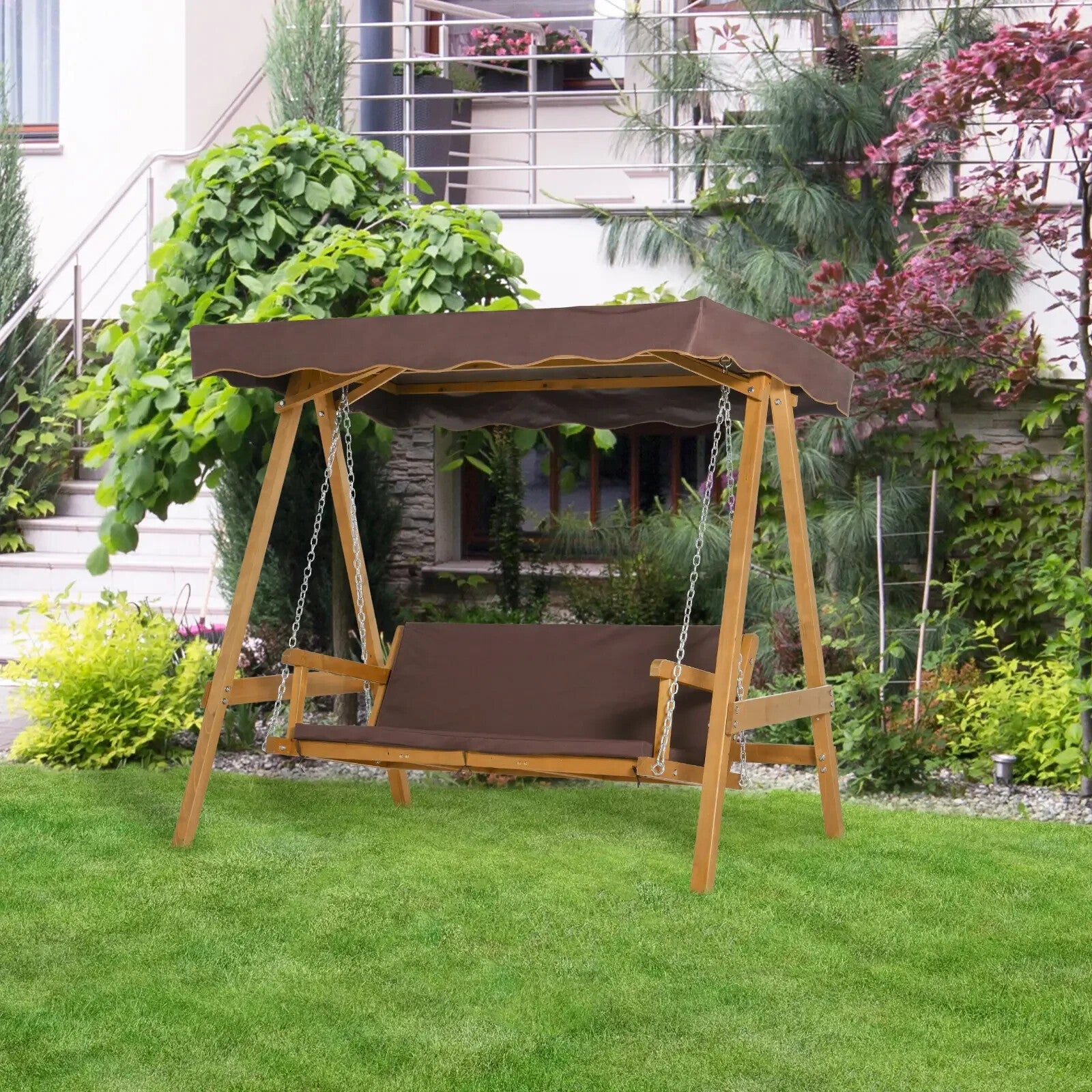 3 Seater Swing Chair with Cushions and Adjustable Canopy for Garden or Patio - Home and Garden Furniture Shop - rustic - furniture