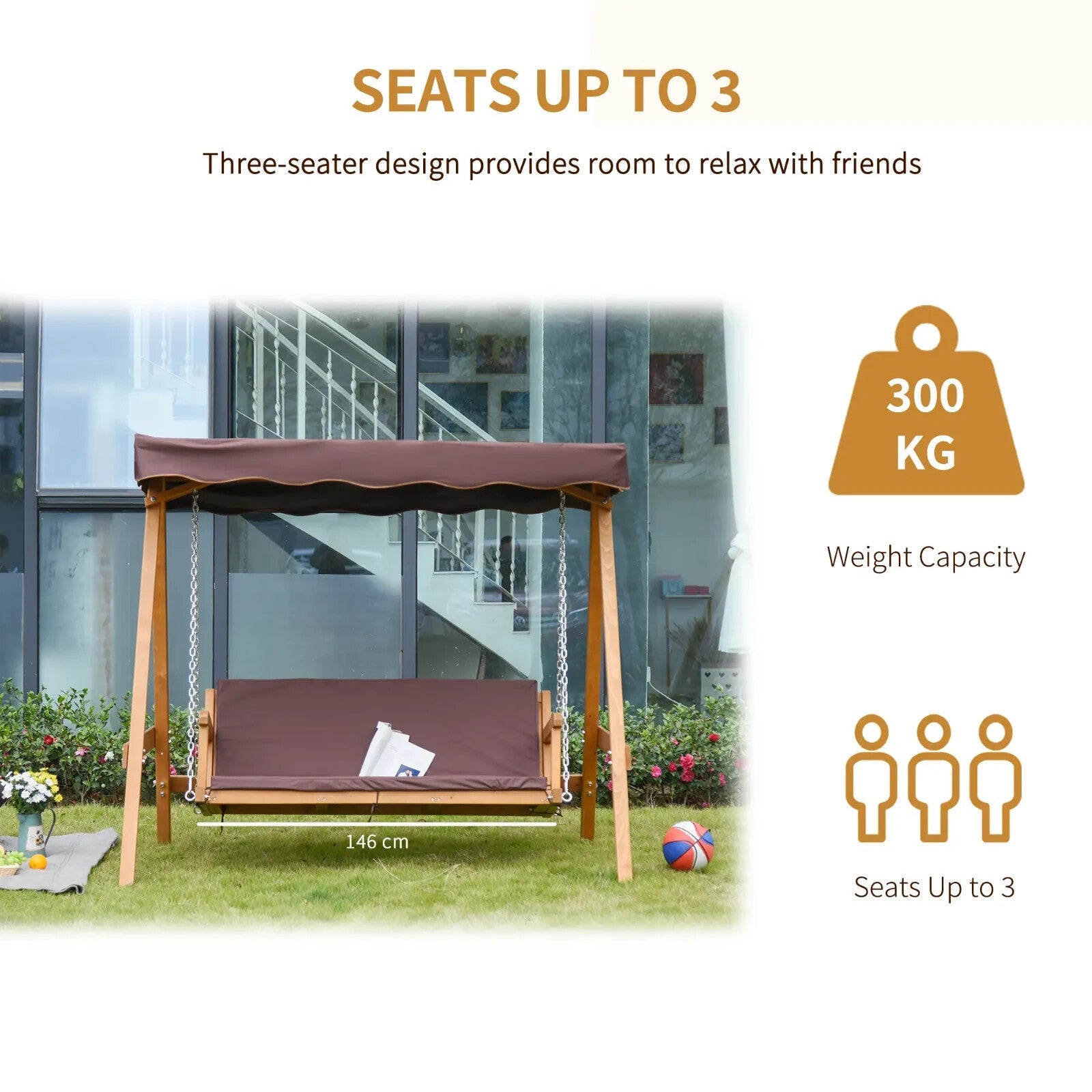 3 Seater Swing Chair with Cushions and Adjustable Canopy for Garden or Patio - Home and Garden Furniture Shop - rustic - furniture