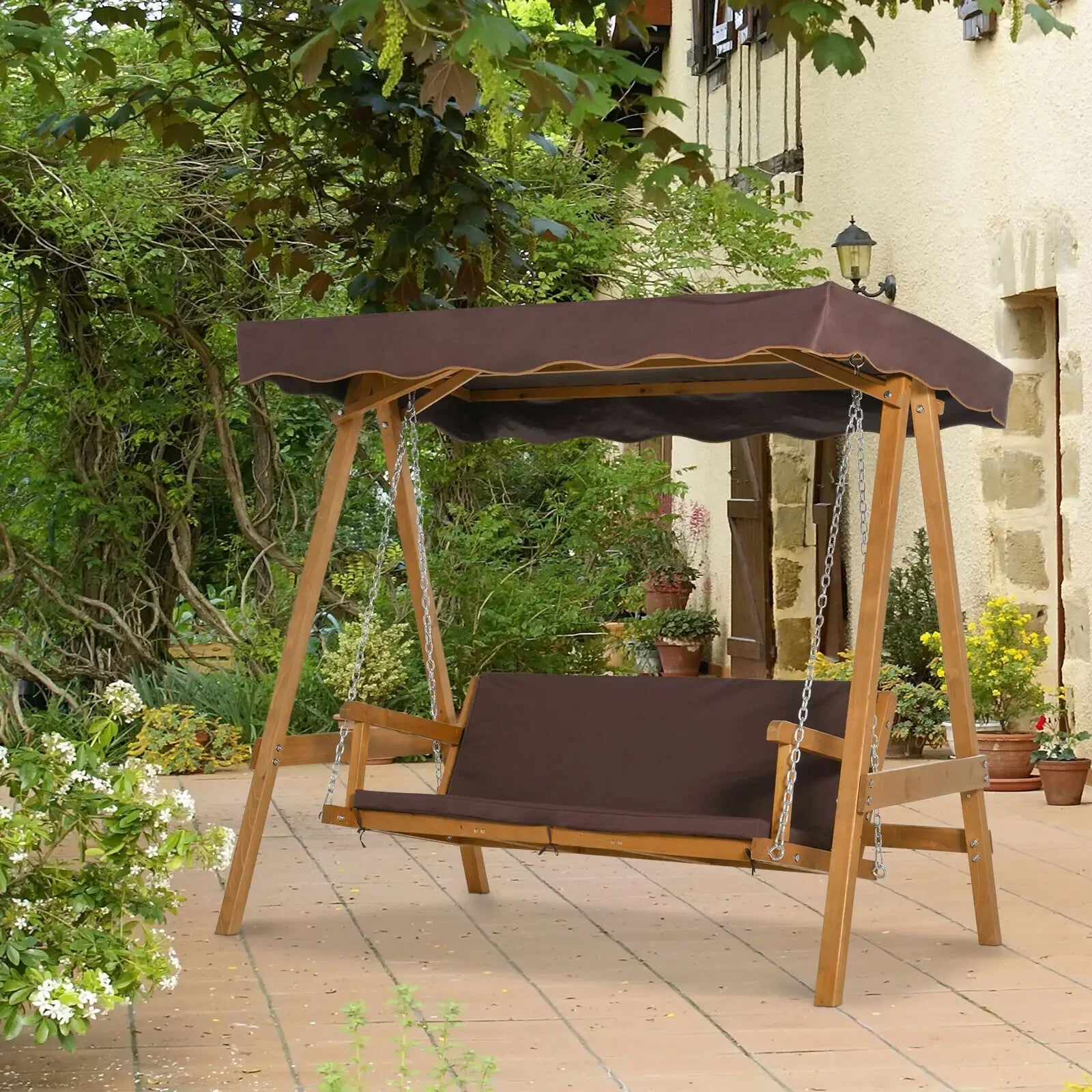 3 Seater Swing Chair with Cushions and Adjustable Canopy for Garden or Patio - Home and Garden Furniture Shop - rustic - furniture