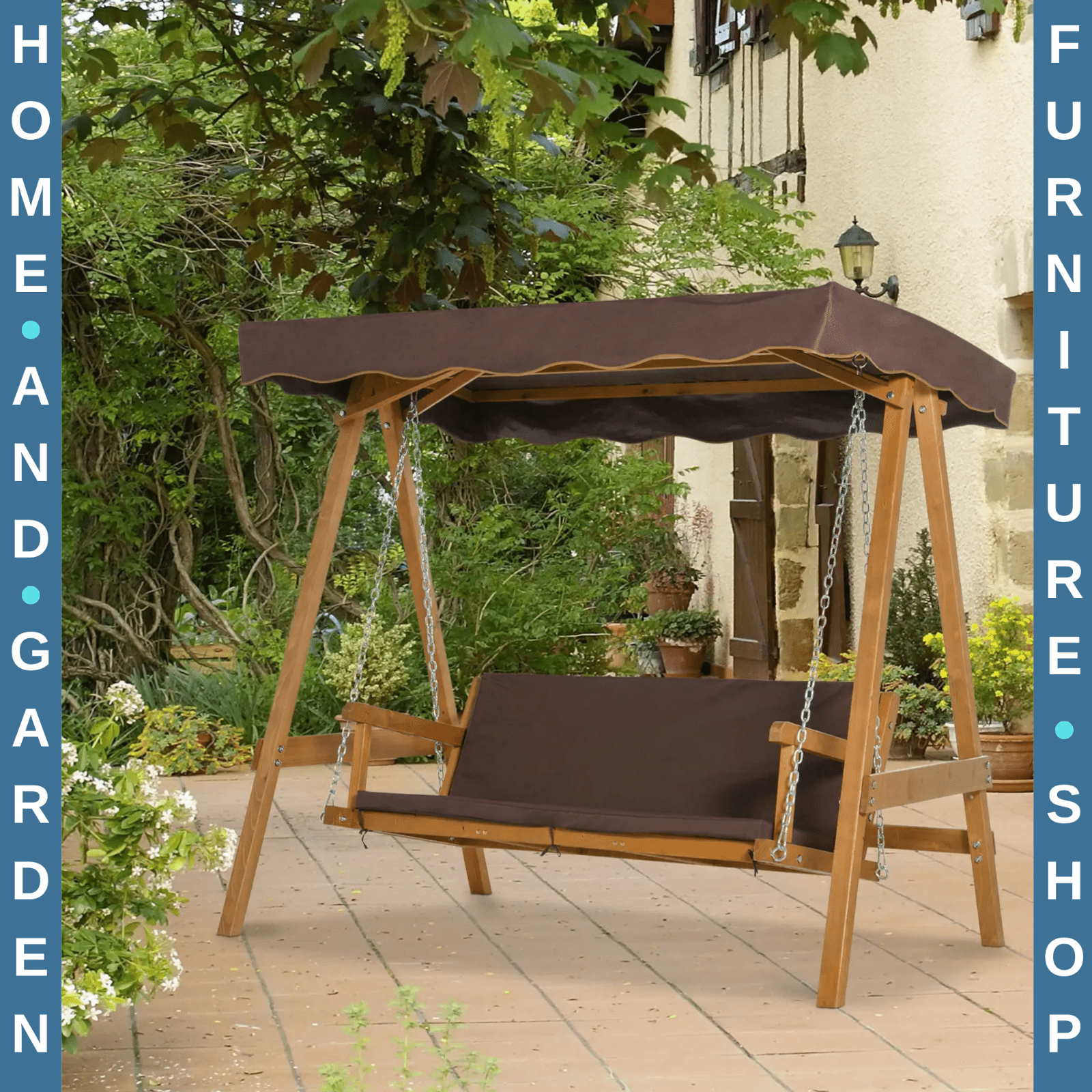 3 Seater Swing Chair with Cushions and Adjustable Canopy for Garden or Patio - Home and Garden Furniture Shop - rustic - furniture